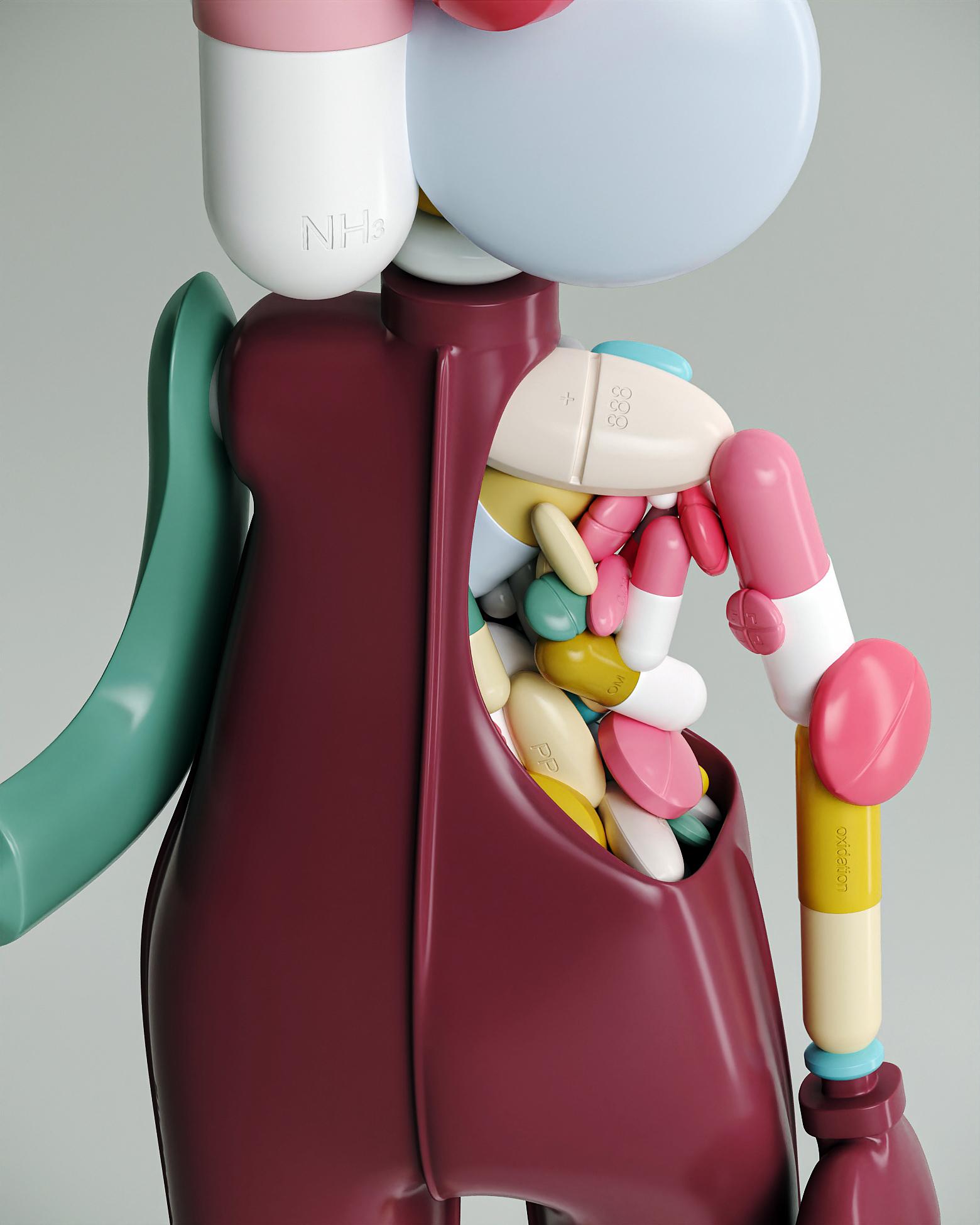 Pillman es un personaje que encarna la adicción al tratamiento con medicamentos, pastillas y antibióticos. Este héroe no es malo por naturaleza; la gente lo hace malo con sus intenciones de librarse de un estado de salud débil o de cualquier otro