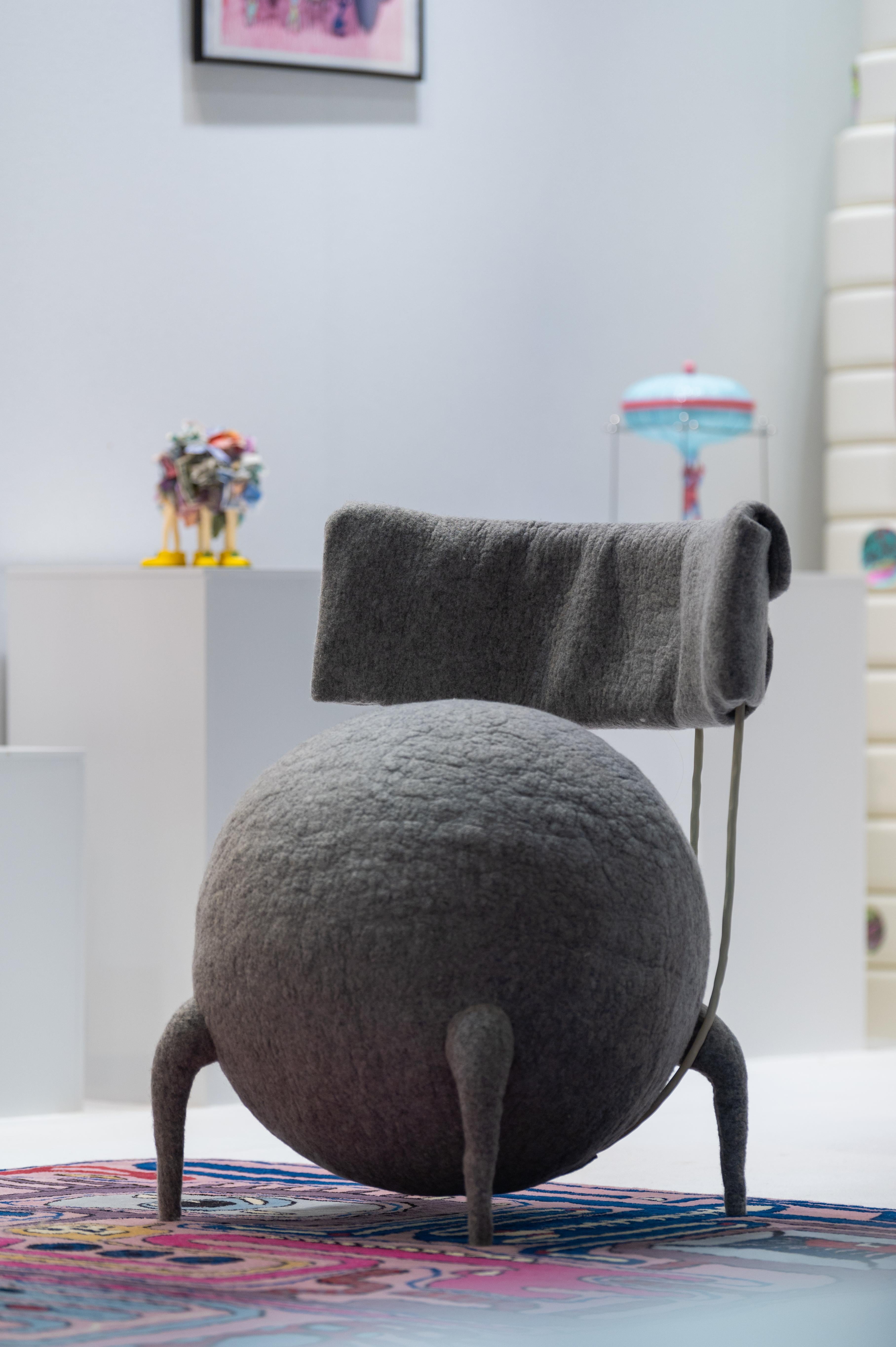 Thai Contemporary Limited Edition Handmade Grey Felt Chair Lymphochair by Taras Yoom