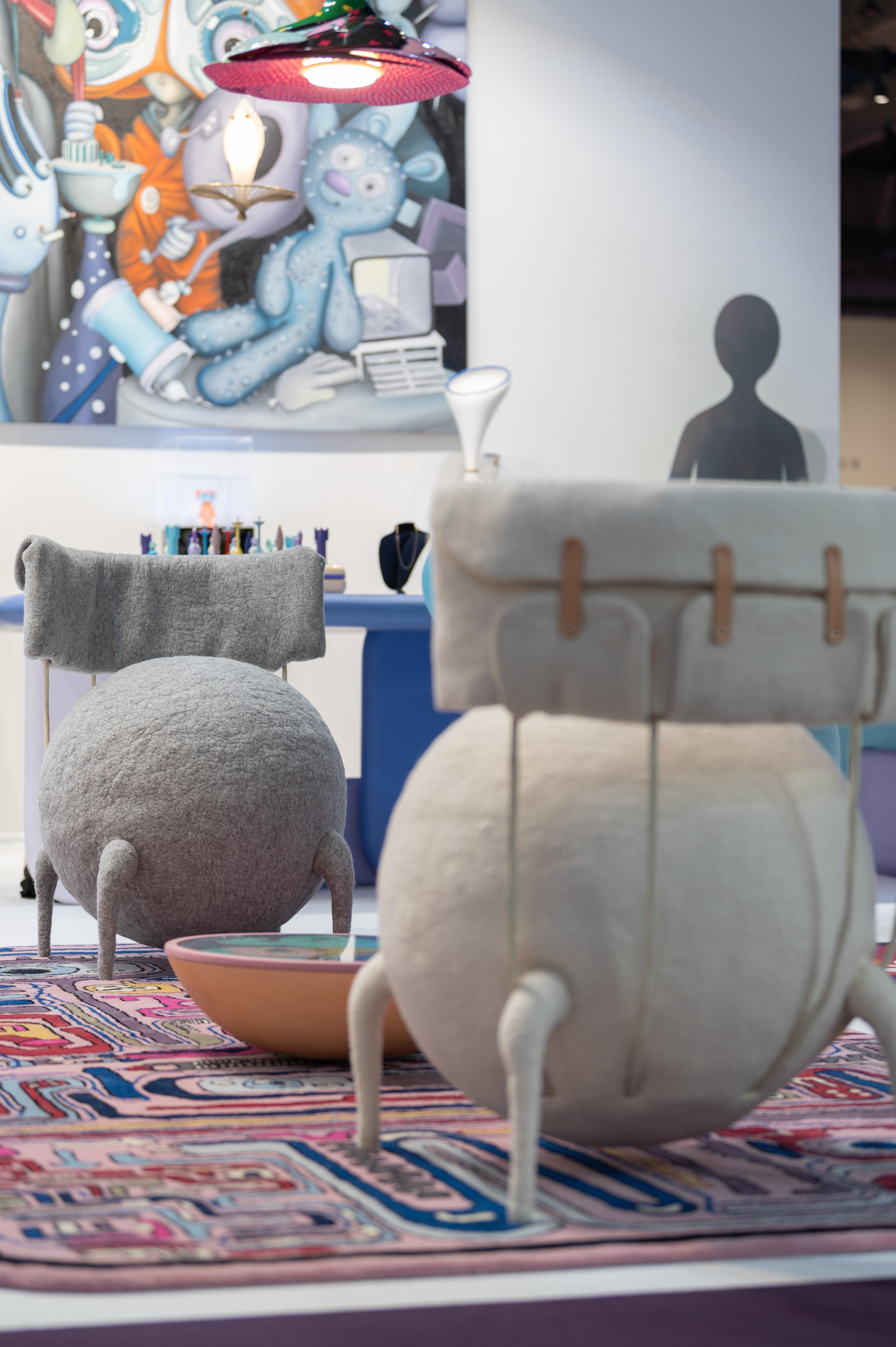 Contemporary Limited Edition Handmade Grey Felt Chair Lymphochair by Taras Yoom 1