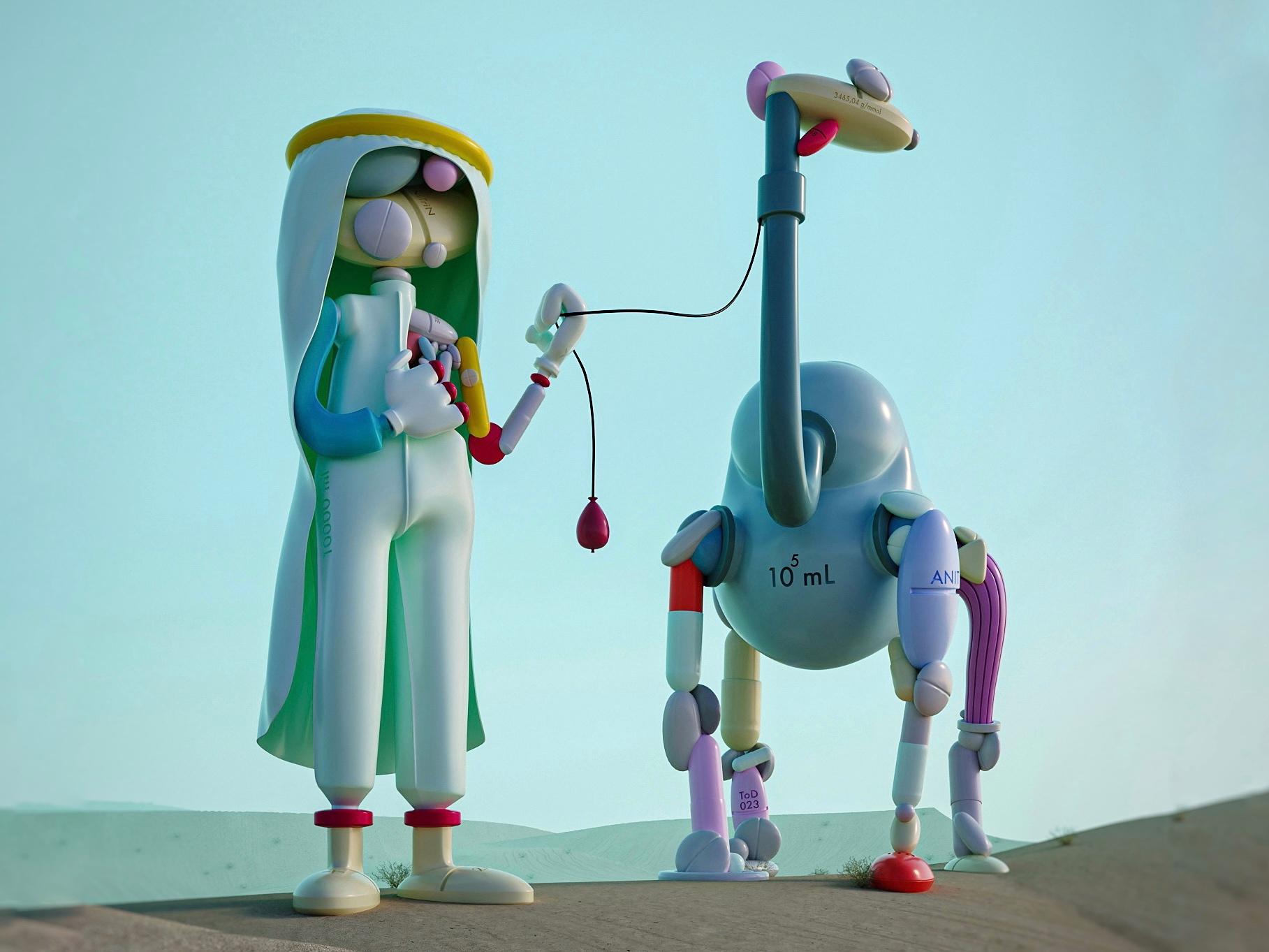 Plastica Scultura contemporanea in edizione limitata a tecnica mista Desert Pillman di Taras Yoom in vendita