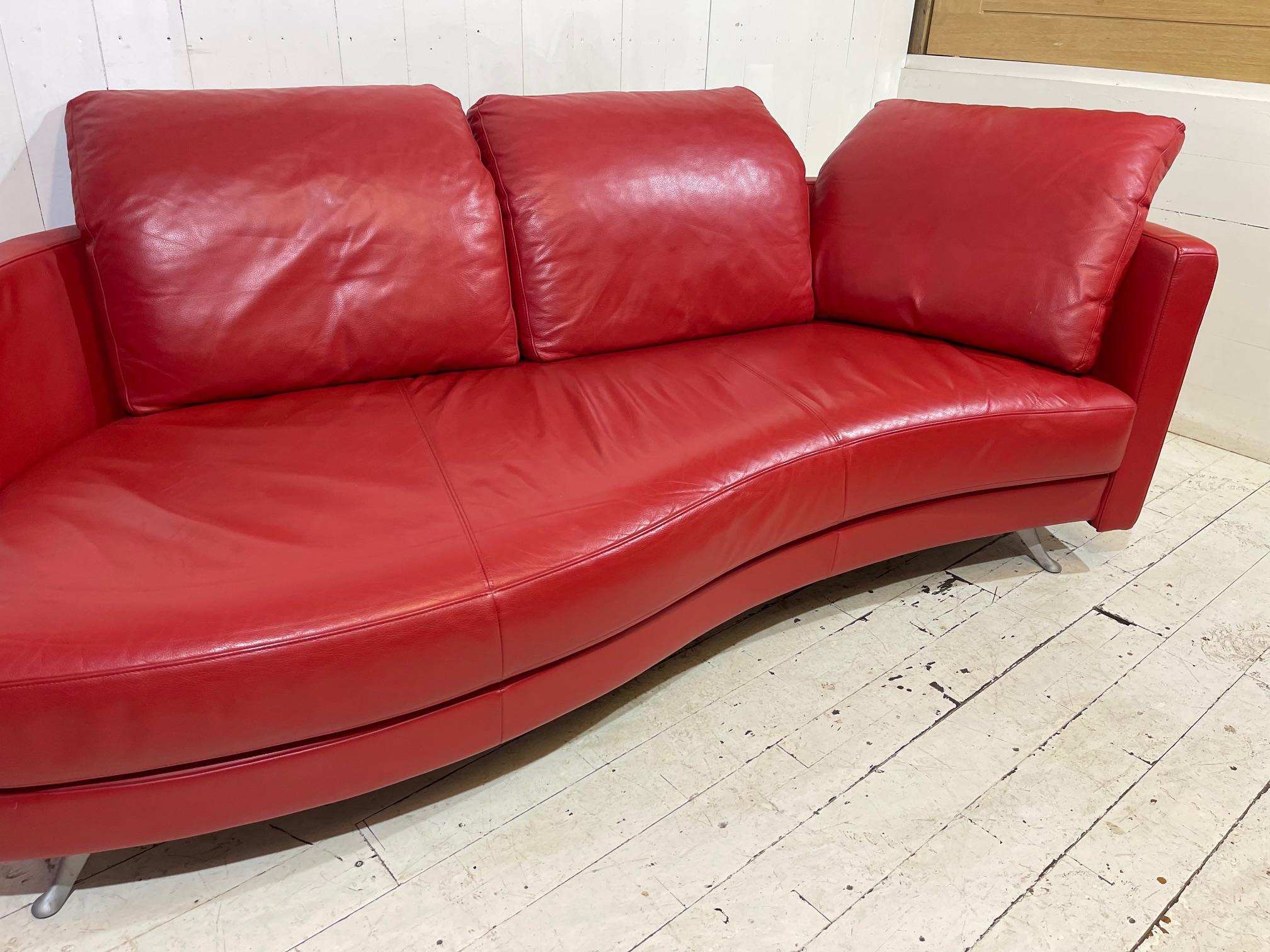 Contemporary Limited Edition Red Leather Sofa and Footstool Set by Rolf Benz For Sale 2