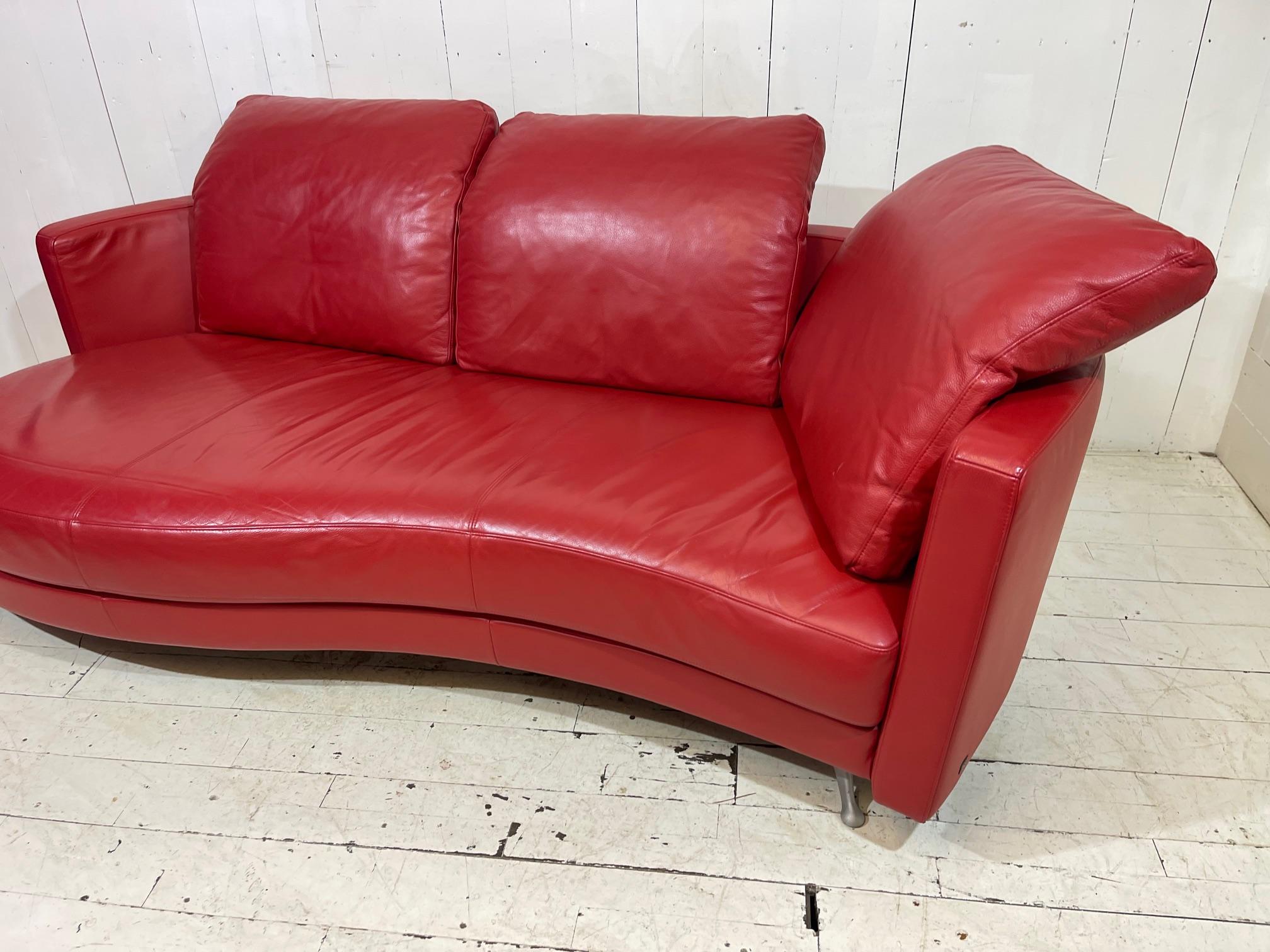 Contemporary Limited Edition Red Leather Sofa and Footstool Set by Rolf Benz For Sale 5