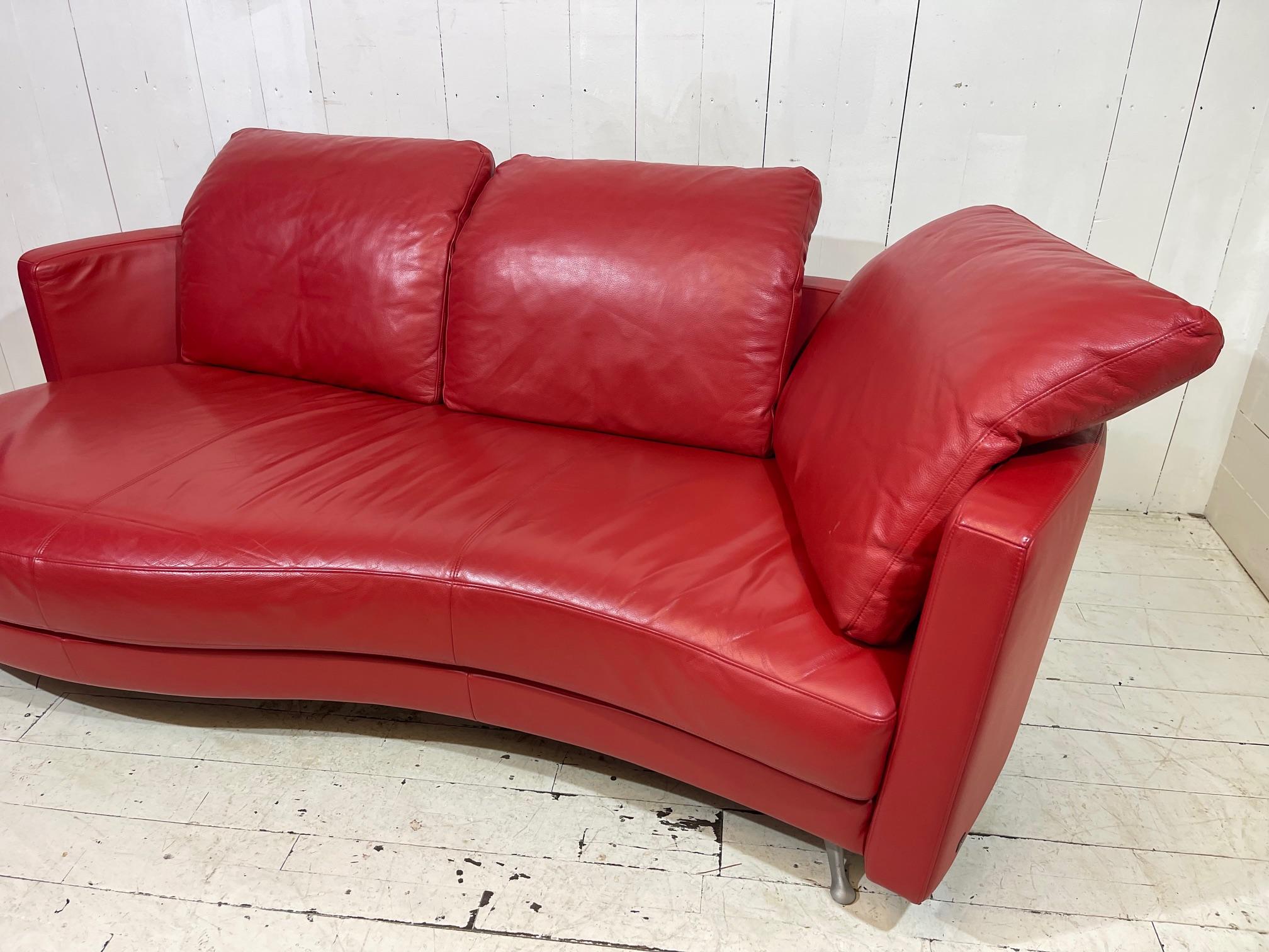 Contemporary Limited Edition Red Leather Sofa and Footstool Set by Rolf Benz For Sale 6