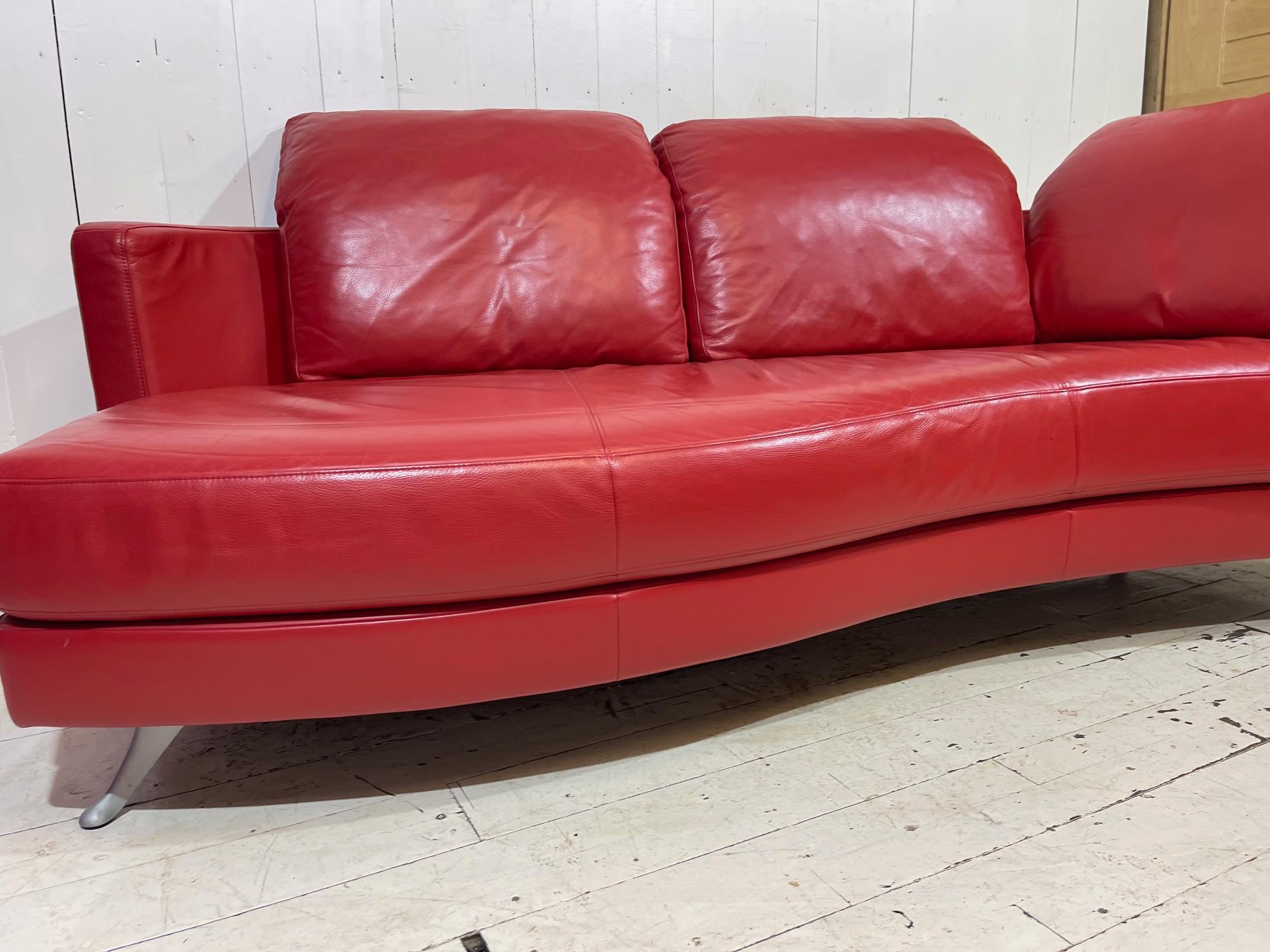 Contemporary Limited Edition Red Leather Sofa and Footstool Set by Rolf Benz For Sale 7