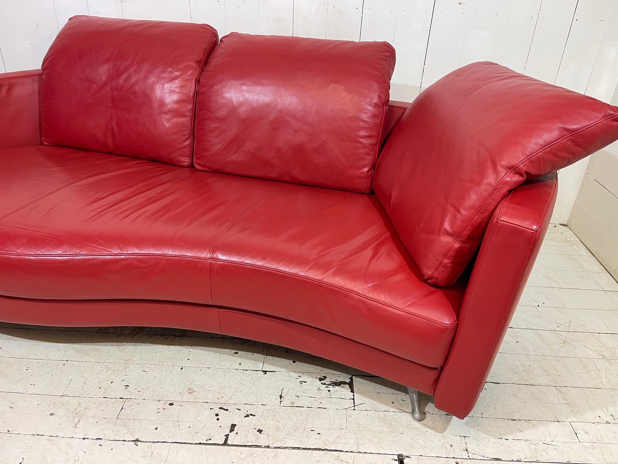 Contemporary Limited Edition Red Leather Sofa and Footstool Set by Rolf Benz For Sale 8