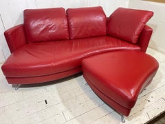 Contemporary Limited Edition Red Leather Sofa and Footstool Set by Rolf Benz