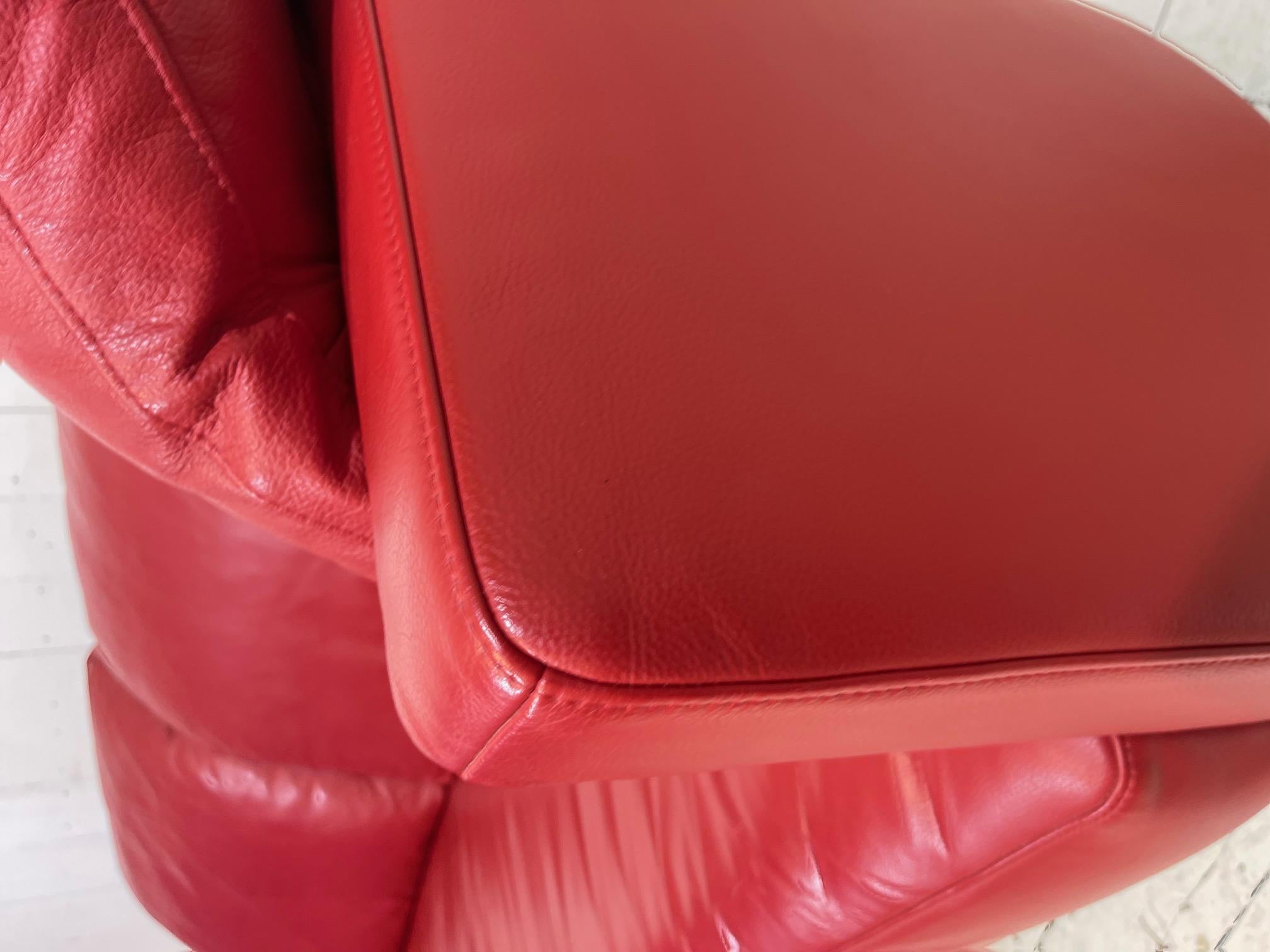 Late 20th Century Contemporary Limited Edition Red Leather Sofa and Footstool Set by Rolf Benz For Sale