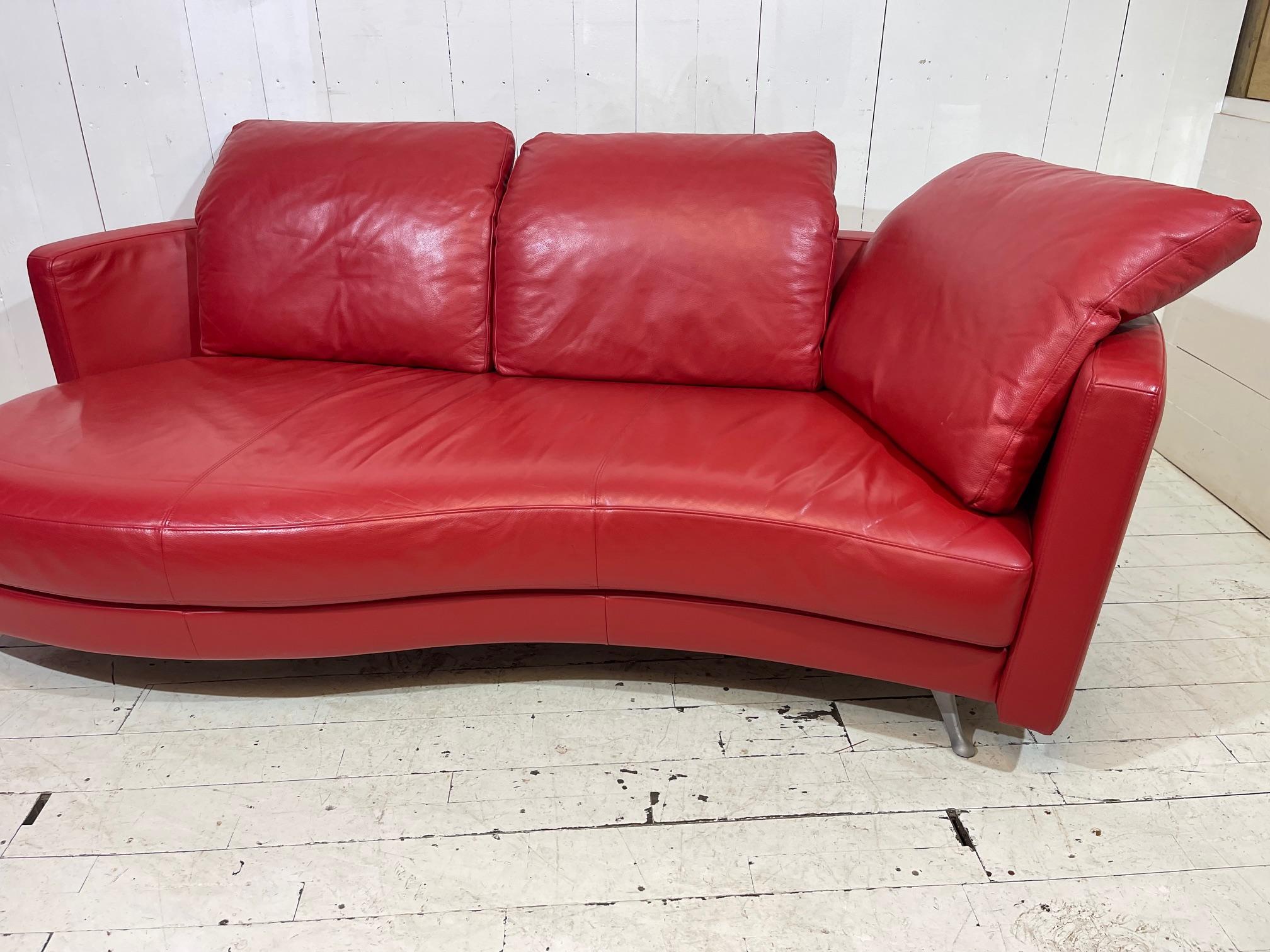 Contemporary Limited Edition Red Leather Sofa and Footstool Set by Rolf Benz For Sale 1