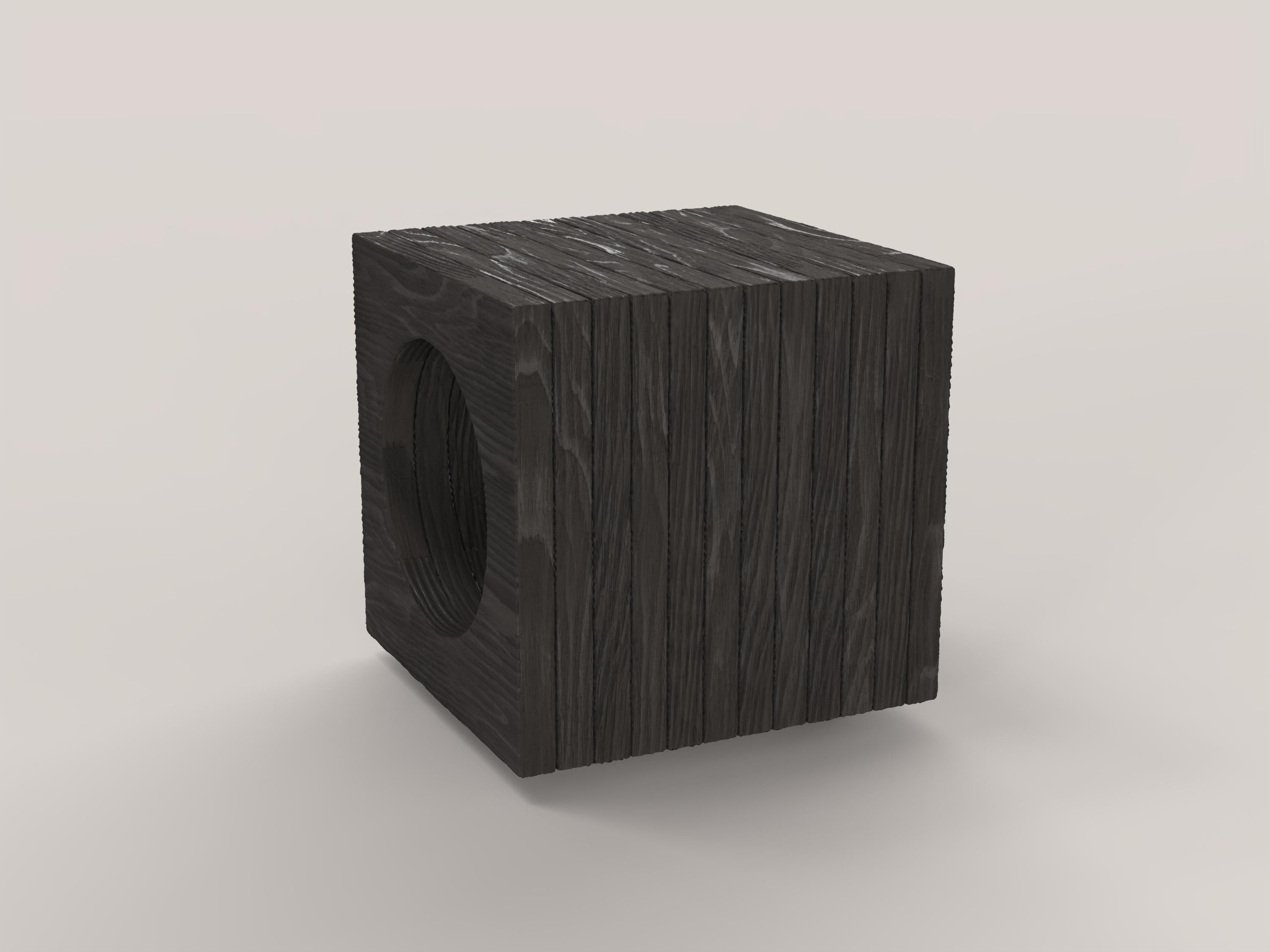 Woodwork Contemporary Limited Edition Signed Charred Stool, Coda V1 by Edizione Limitata For Sale