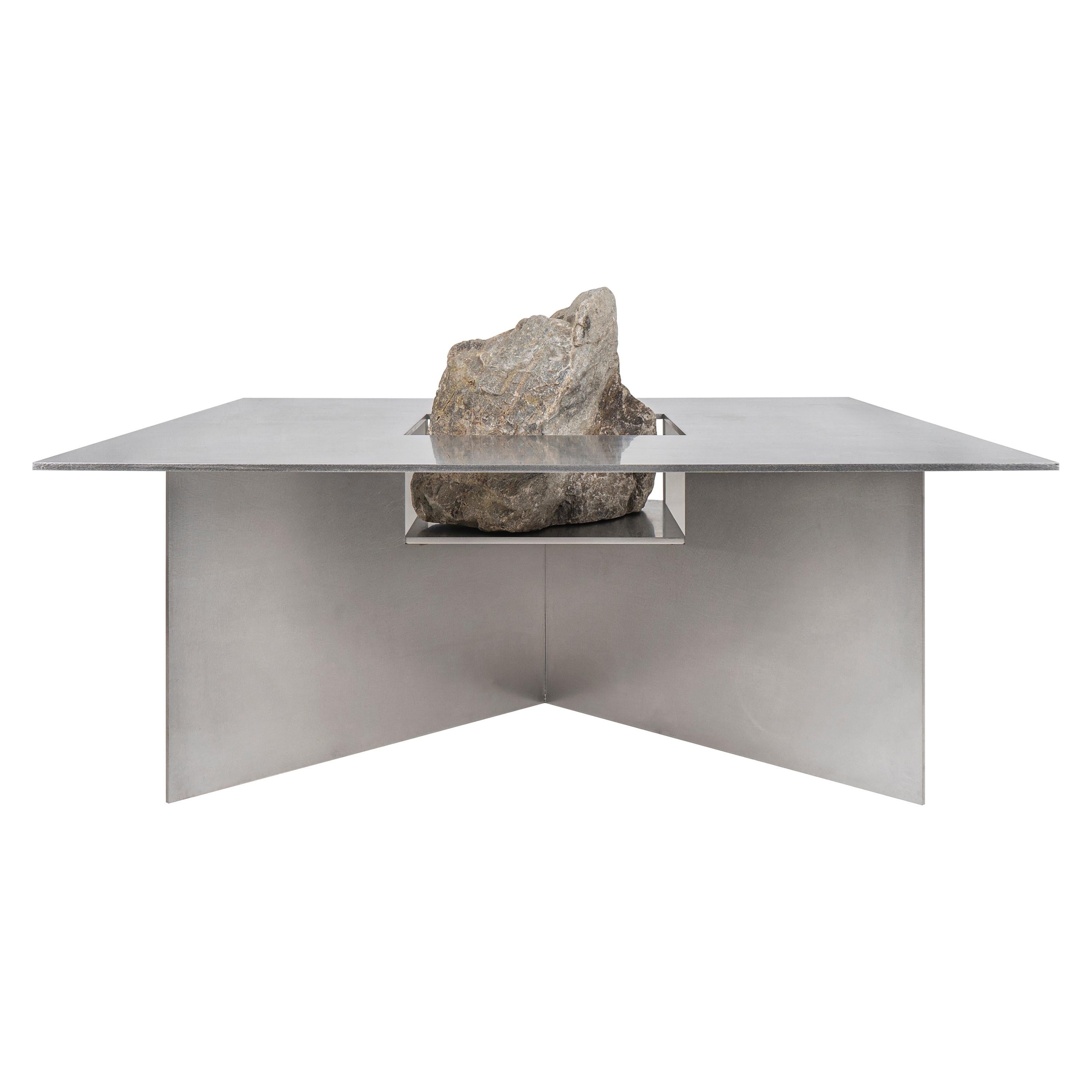 Contemporary Linear Stainless Steel Bench mit Naturstein von Lee Sisan