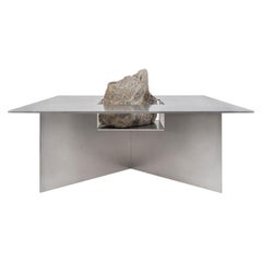 Contemporary Linear Stainless Steel Bench with Natural Stone by Lee Sisan