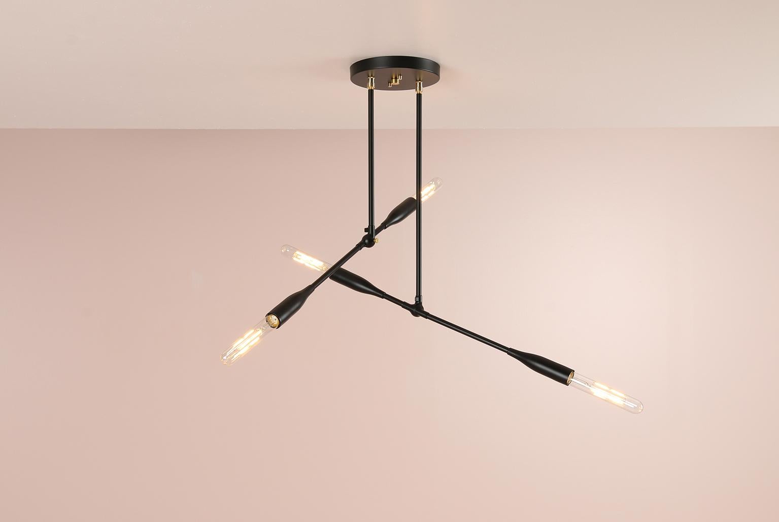 Brushed Contemporary Linear Thia Duo Light in Black Poppy by Studio Dunn For Sale