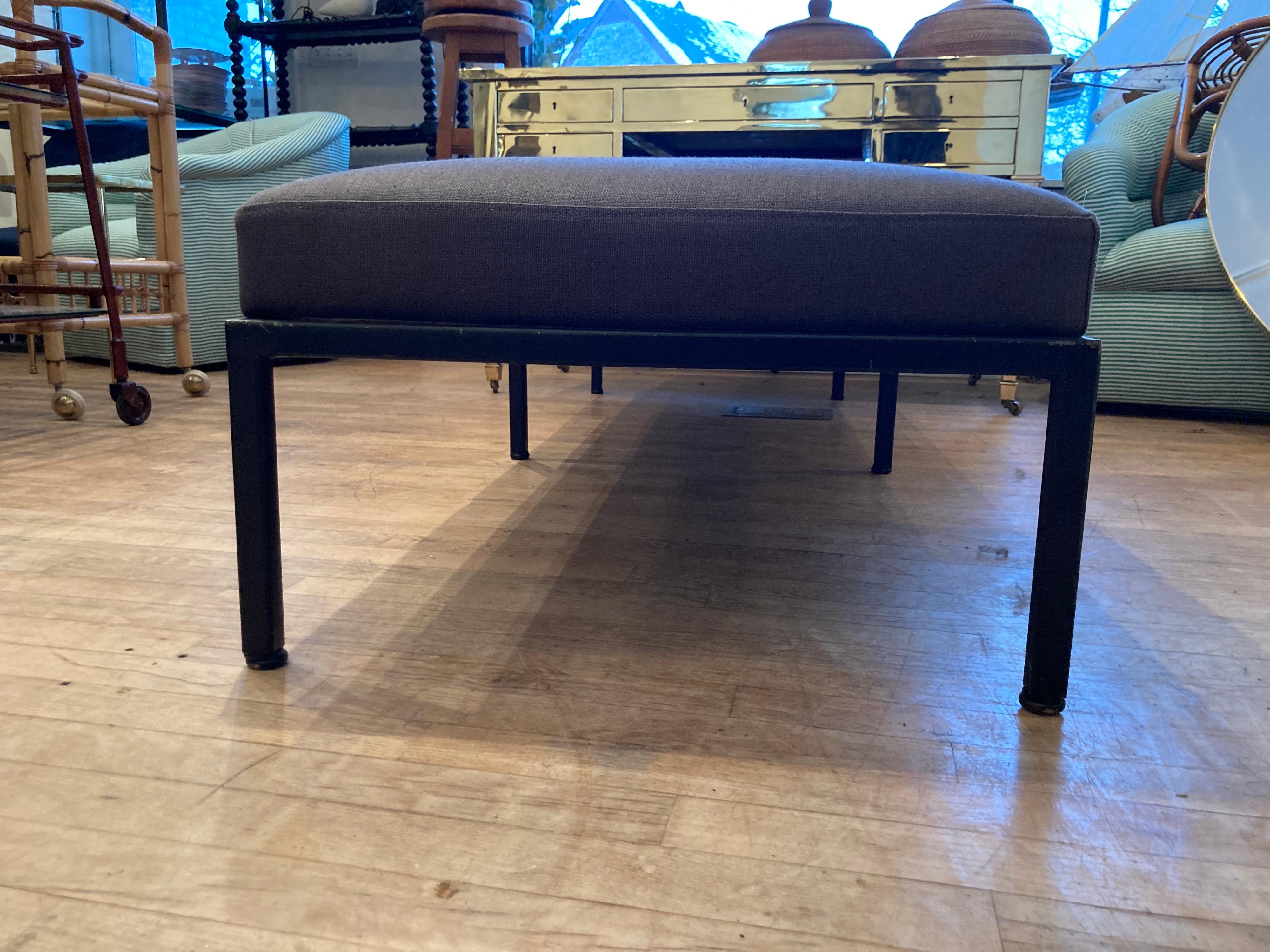Contemporary Linen Covered Bench In Good Condition For Sale In East Hampton, NY