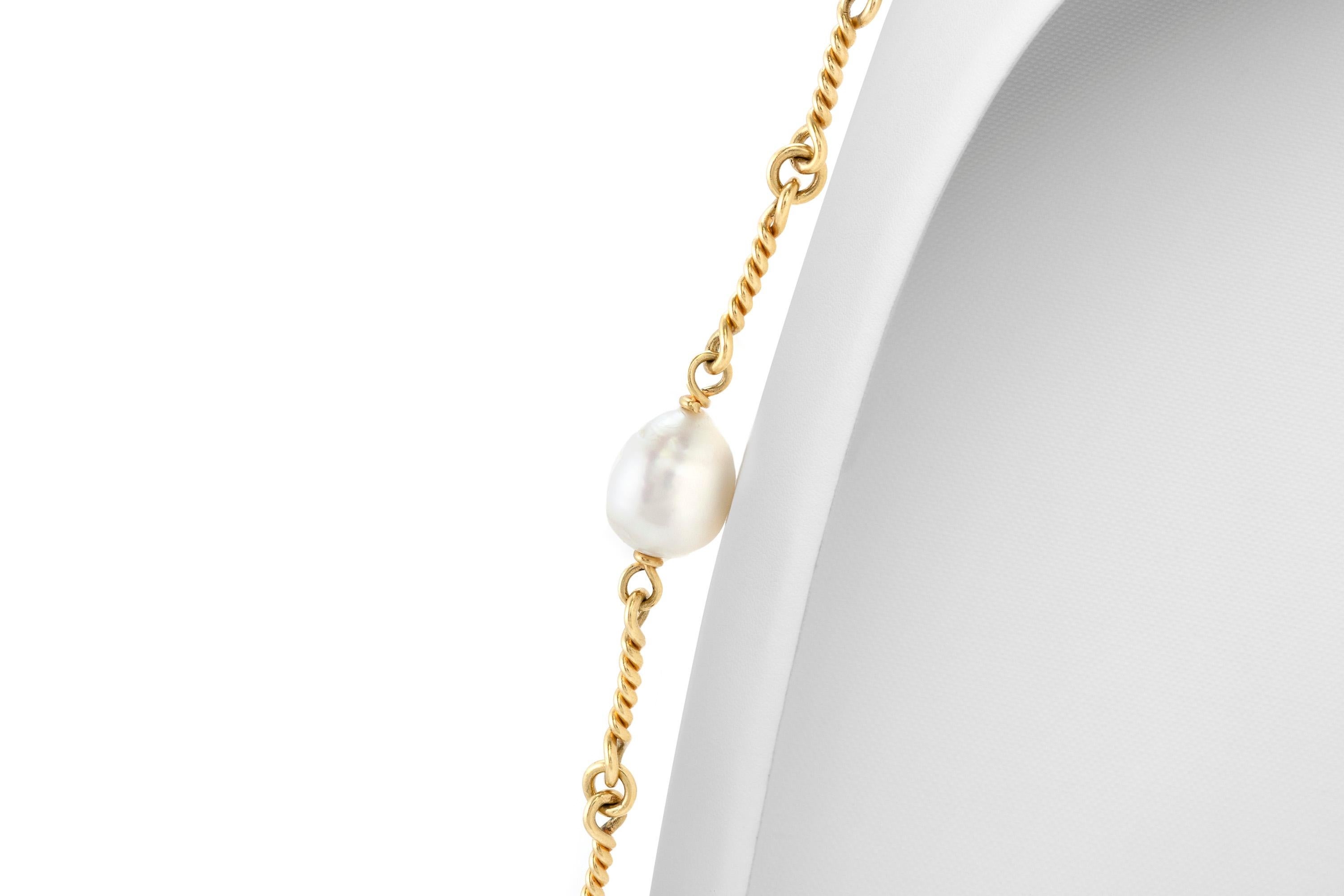 Taille ronde Collier contemporain à maillons en or 18 carats et perles d'aigue-marine en vente