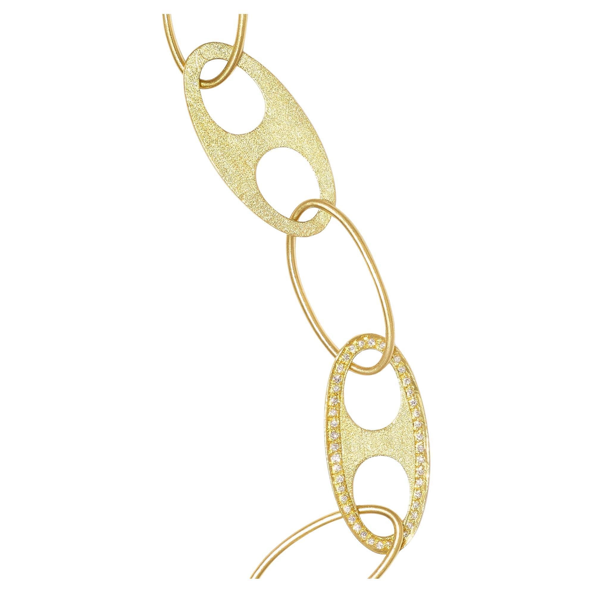 Rosior Contemporary Link Bracelet in Yellow Gold Set with Diamonds For Sale