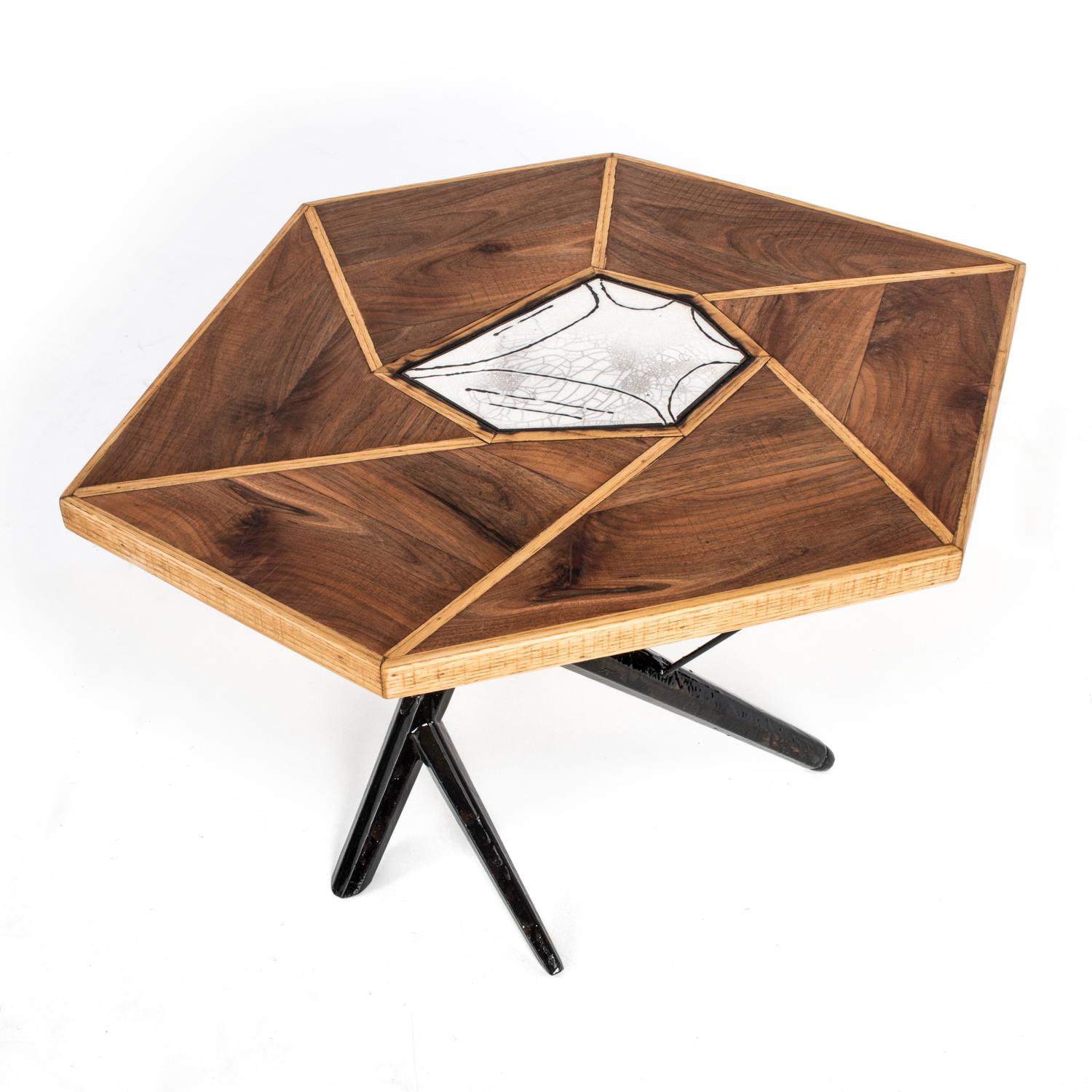 Italian Contemporary Liquid Raku Tea-Table Made of Wood, Raku Ceramics and Resin For Sale