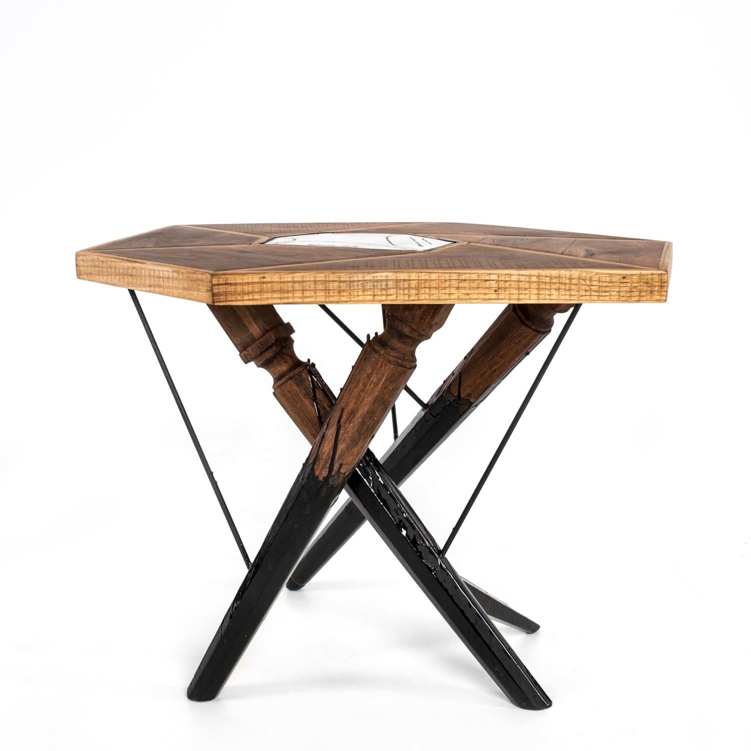Contemporary Liquid Raku Tea-Table Made of Wood, Raku Ceramics and Resin For Sale 1