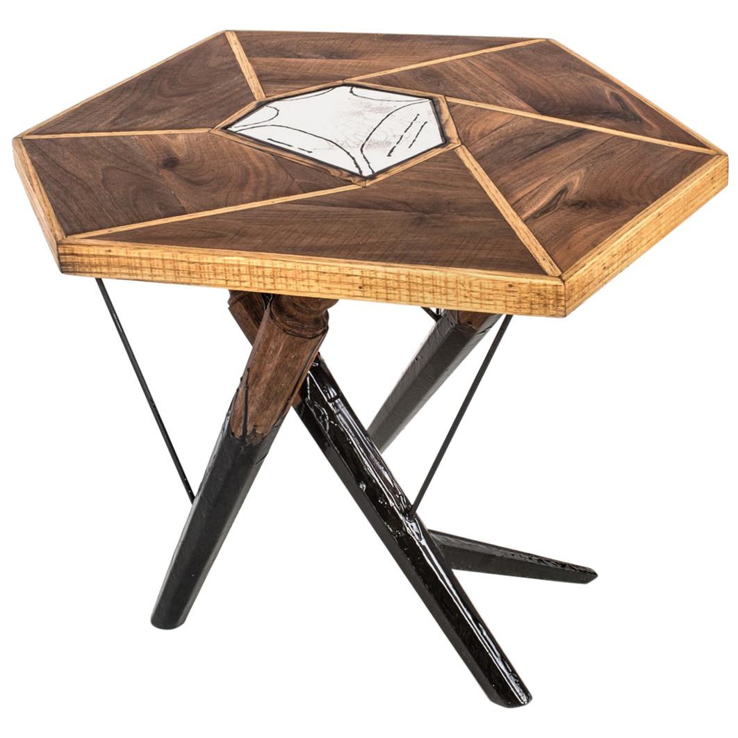 Contemporary Liquid Raku Tea-Table Made of Wood, Raku Ceramics and Resin For Sale