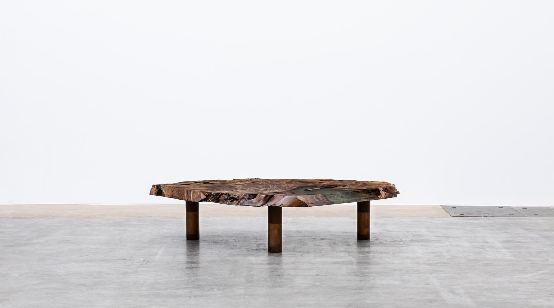 Bronze Contemporary Live Edge European Walnut Table by Johannes Hock 'D' For Sale