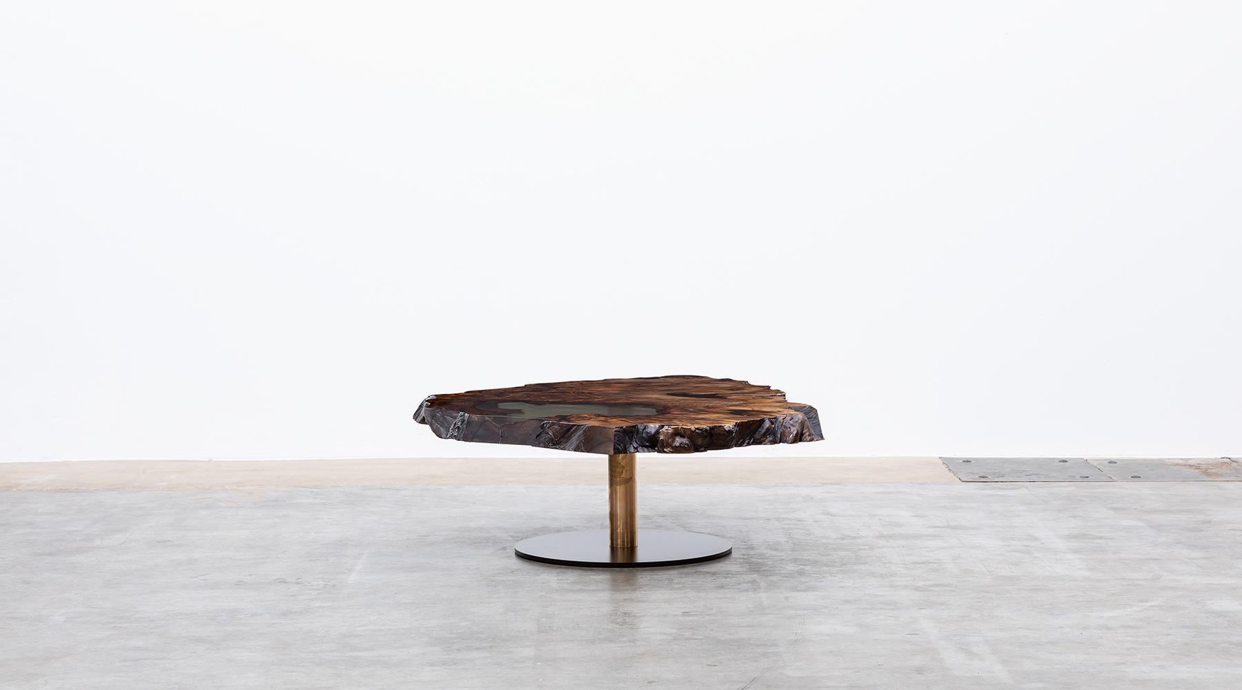 Bronze Contemporary Live Edge European Walnut Table by Johannes Hock 'E' For Sale