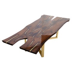 Grande table de salle à manger contemporaine Live Edge en chêne, bois de frêne, laiton ou cuivre