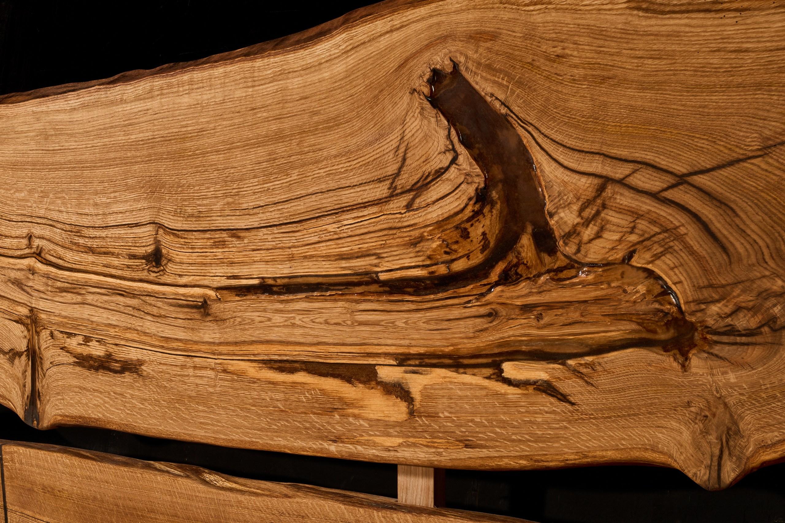 Contemporary Live Edge Style Bed with Oak Slab Headboard and LED Lighting For Sale 1