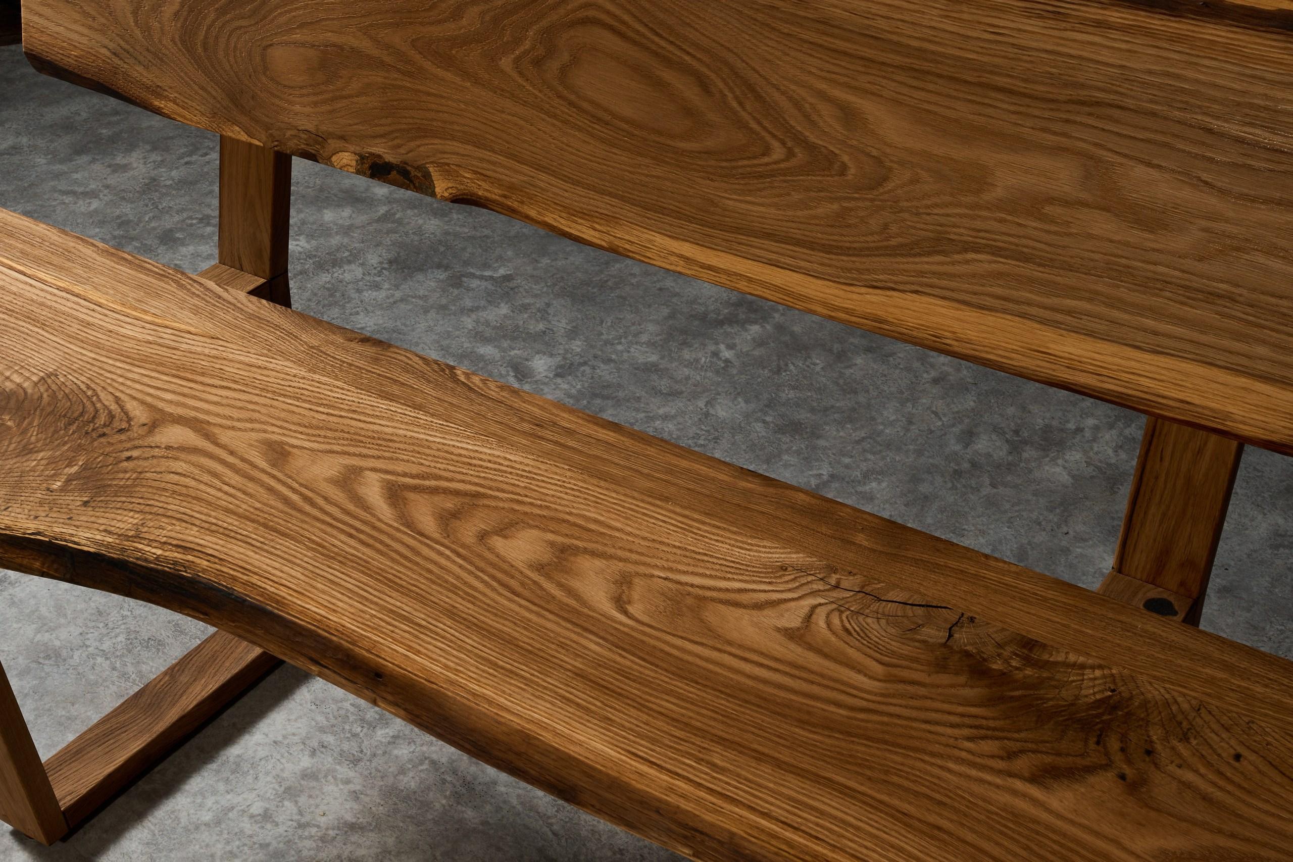 Brutalist Contemporary Live Edge Style Bench in Solid Oak For Sale
