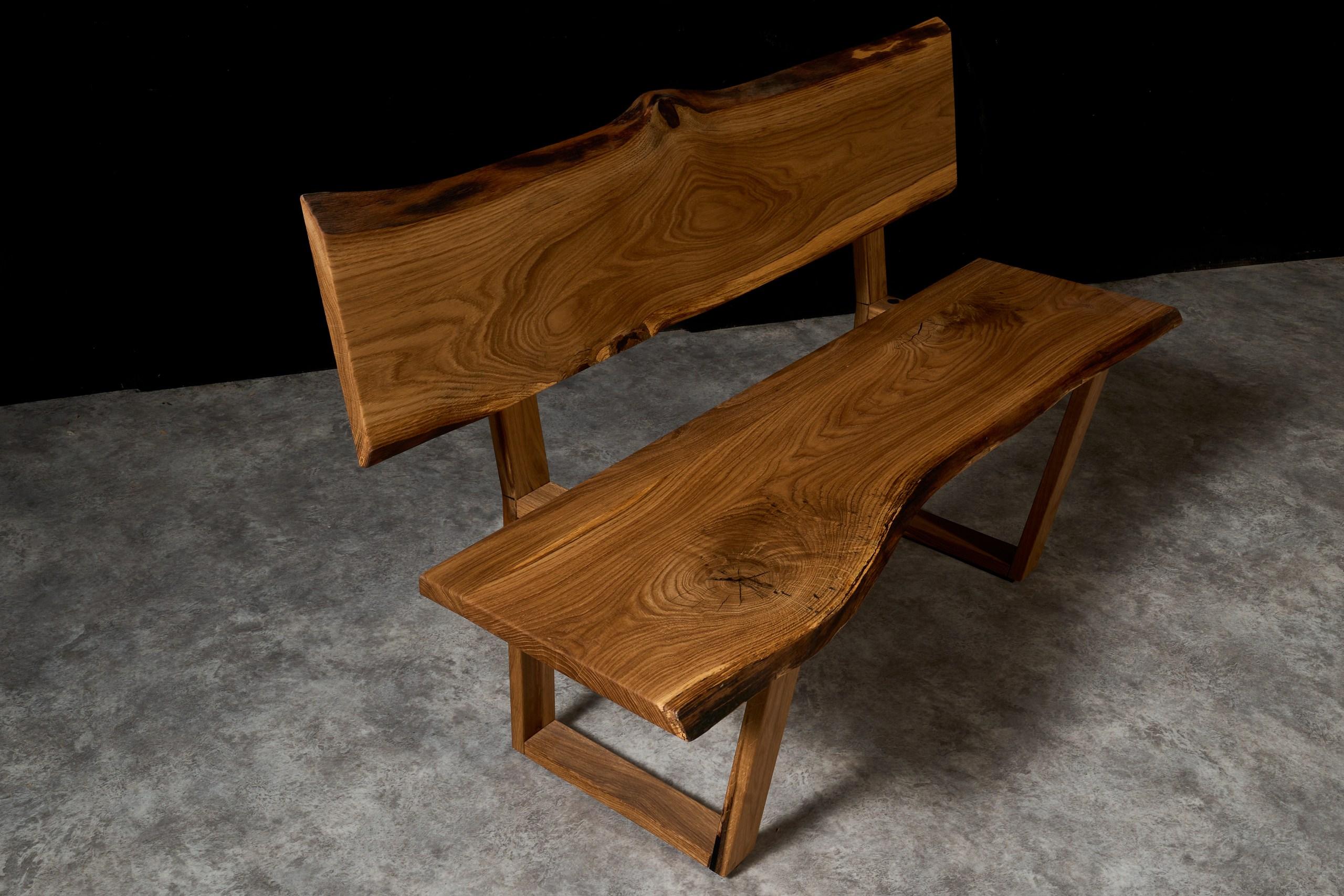 Moldovan Contemporary Live Edge Style Bench in Solid Oak For Sale
