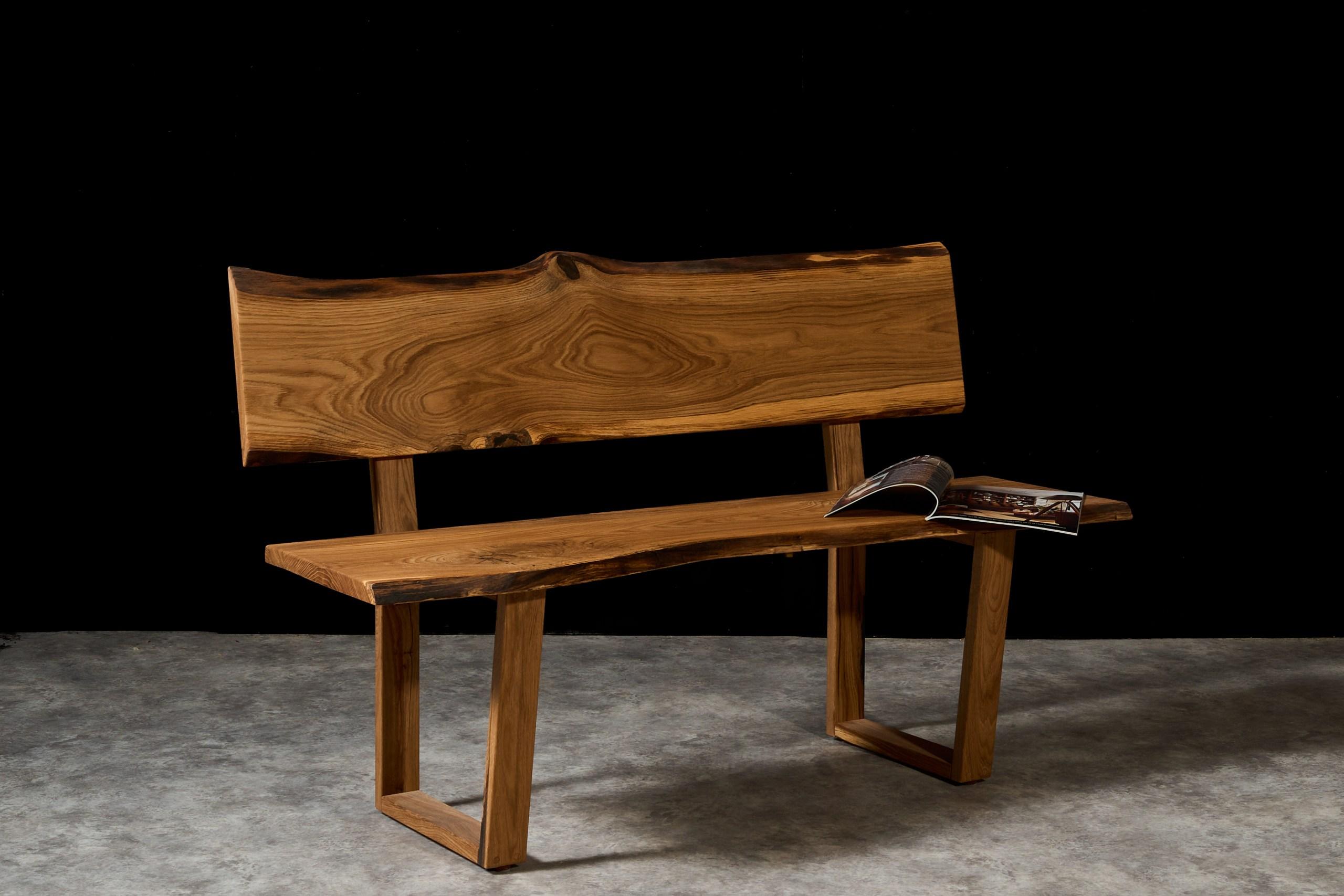 Hand-Carved Contemporary Live Edge Style Bench in Solid Oak For Sale