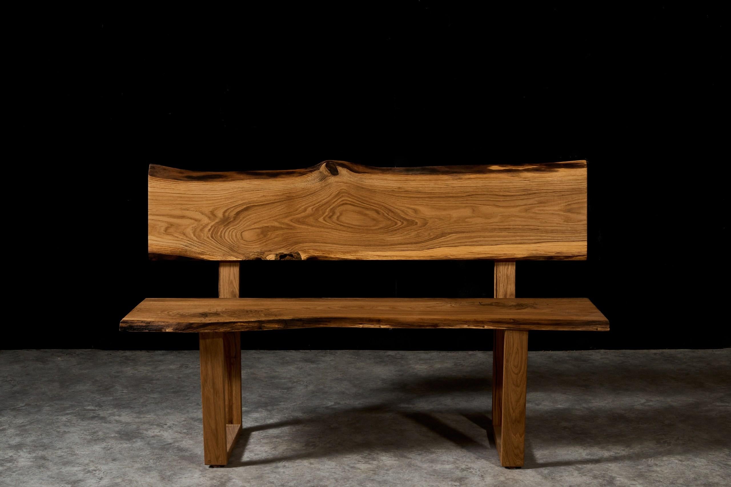 Contemporary Live Edge Style Bench in Solid Oak For Sale 3
