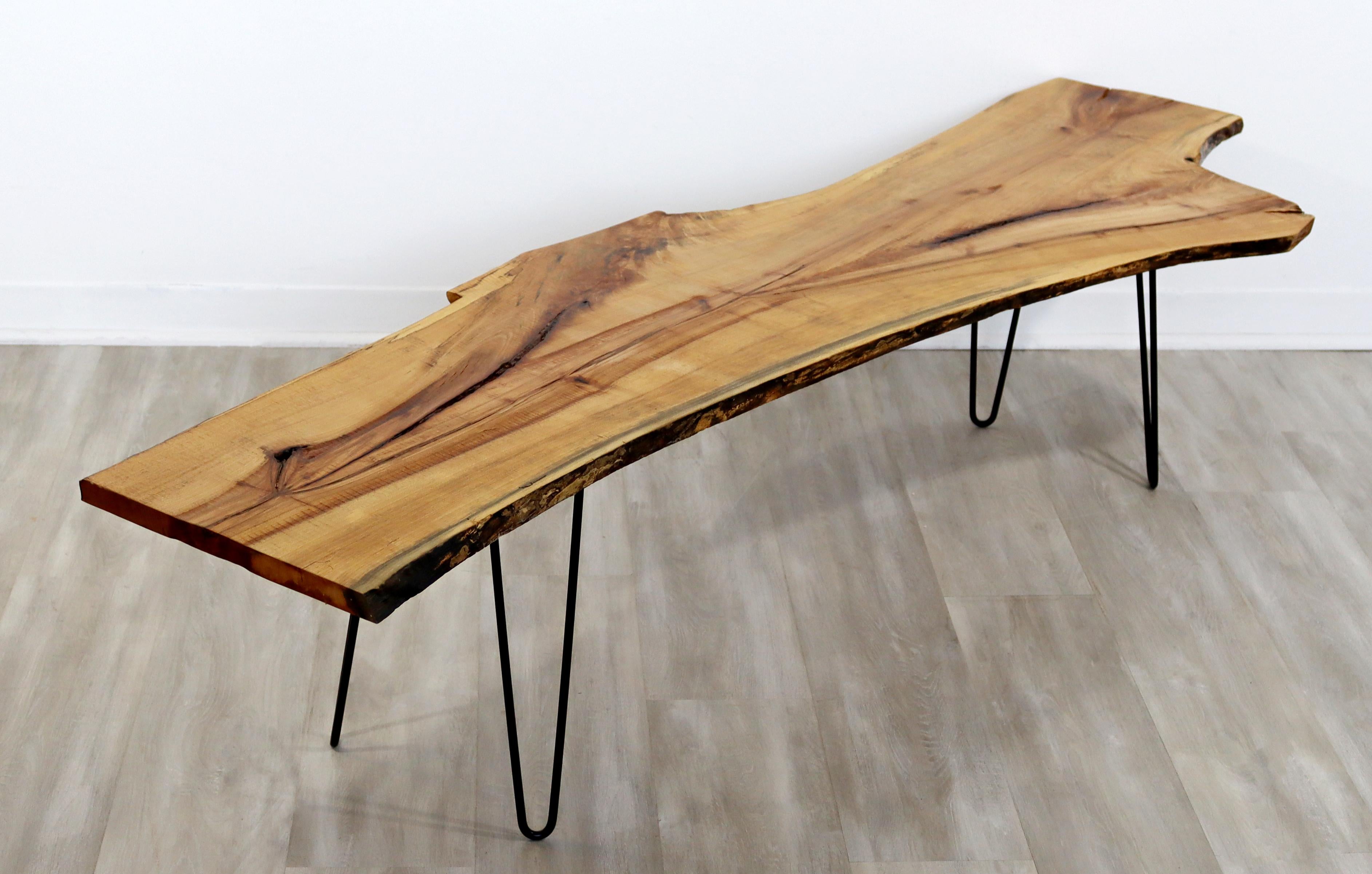20th Century Contemporary Live Edge Wood Hairpin Metal Coffee Table