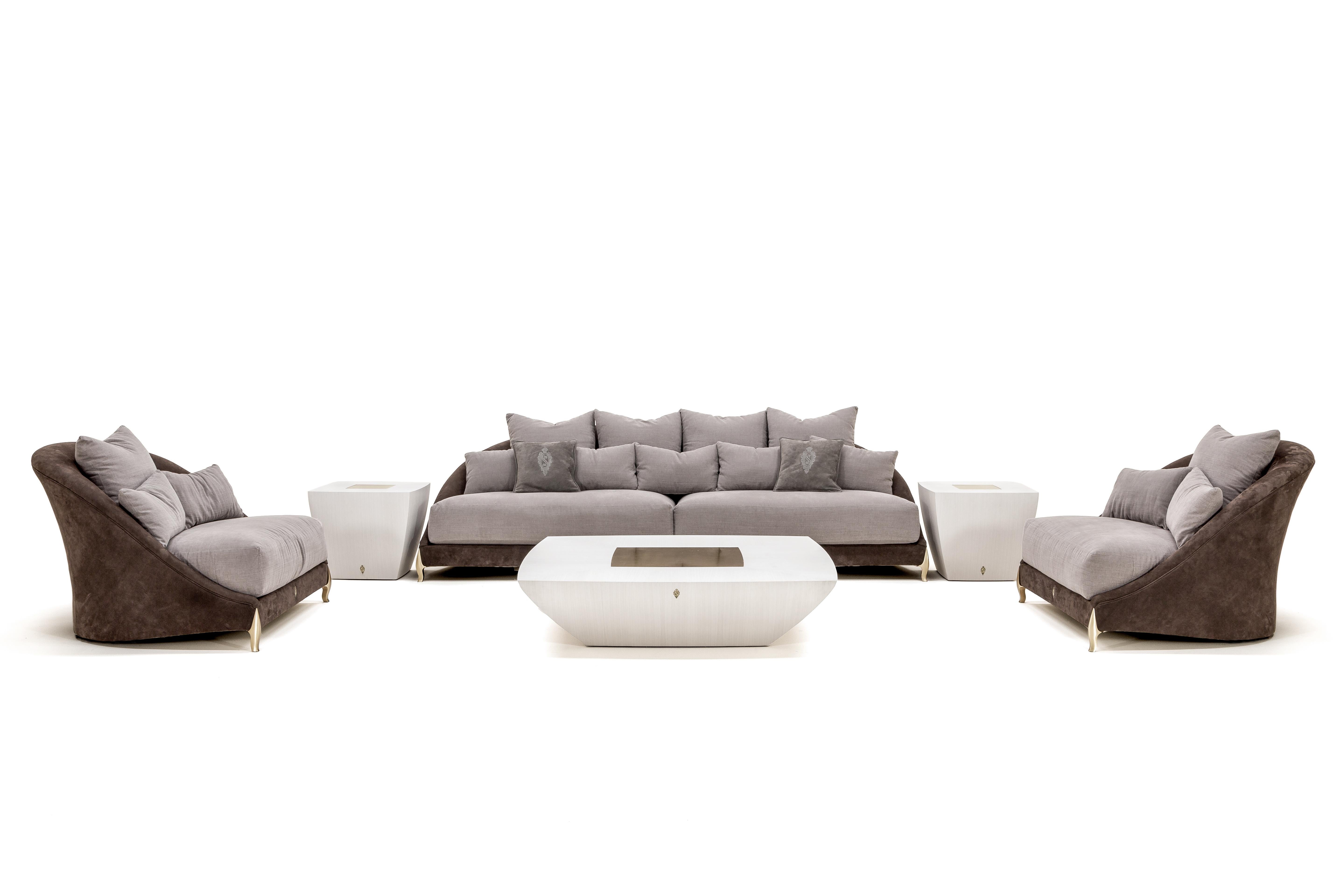 Modern Contemporary Living Sofa, Brass Feet and Fully Upholstered, Made in Italy For Sale