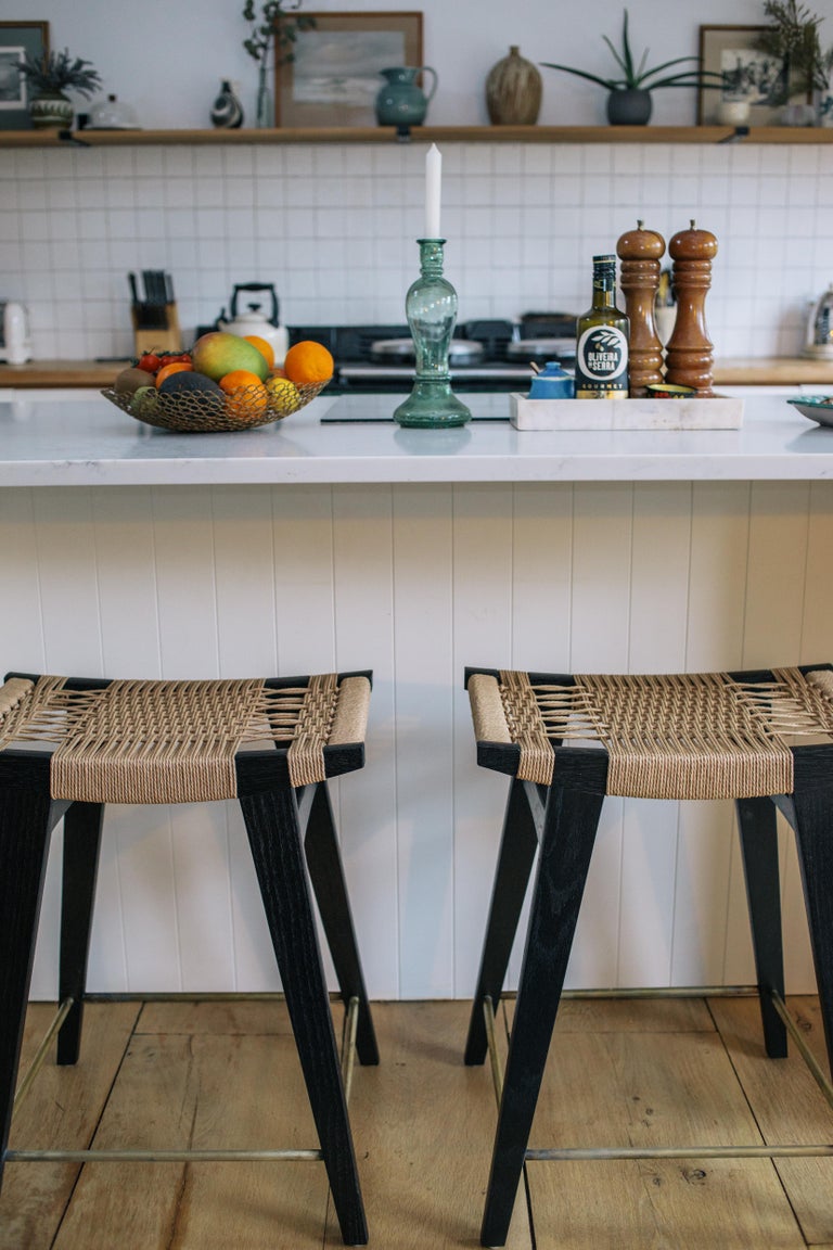 Contemporary lopi Bar Stool, Oak with Danish Cord Seat and Brass Foot