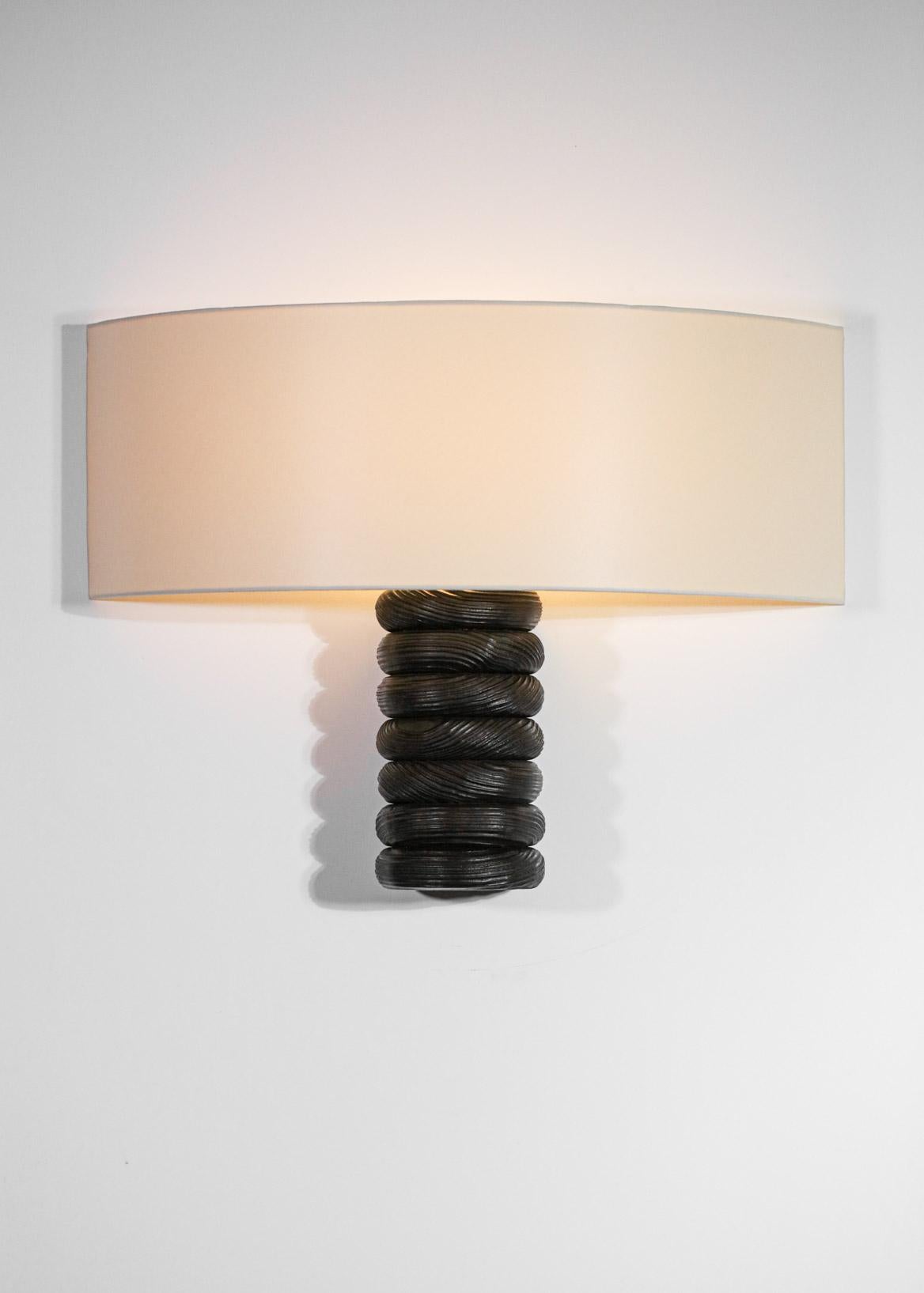 Organic Modern Contemporary Log Wall Lamp by Vincent Vincent Burnt Wood For Sale