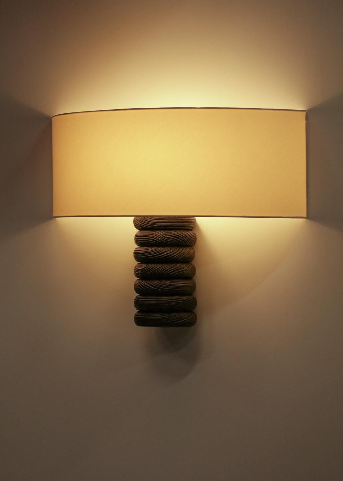 French Contemporary Log Wall Lamp by Vincent Vincent Burnt Wood For Sale