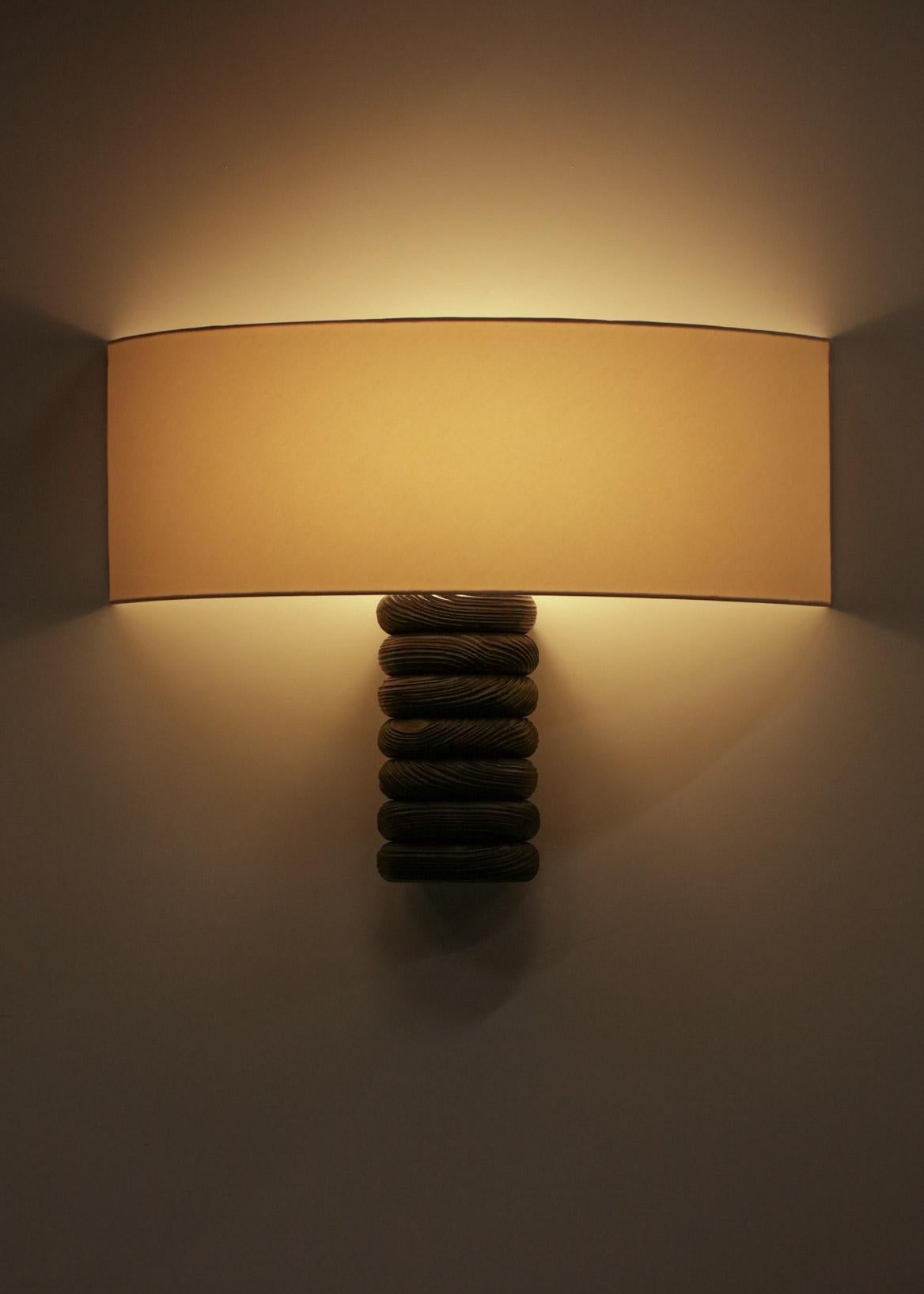 Burnished Contemporary Log Wall Lamp by Vincent Vincent Burnt Wood For Sale