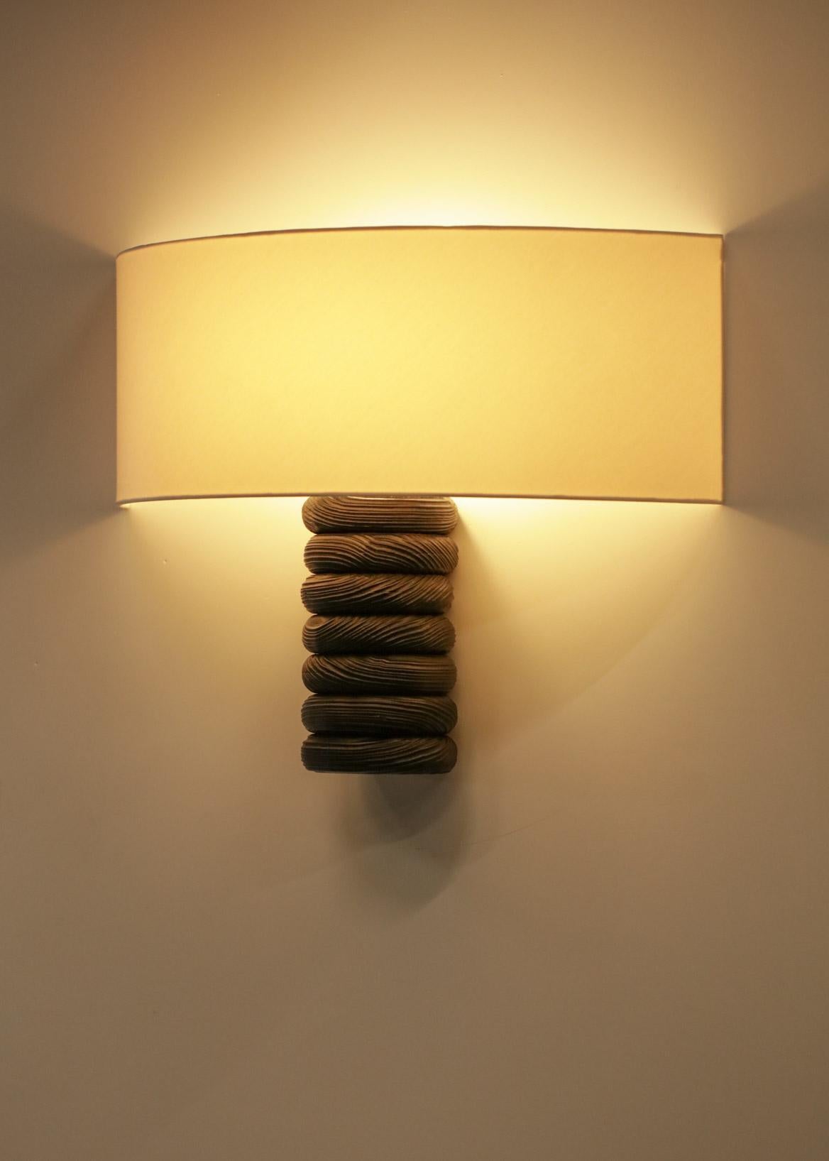 Contemporary Log Wall Lamp by Vincent Vincent Burnt Wood For Sale 1