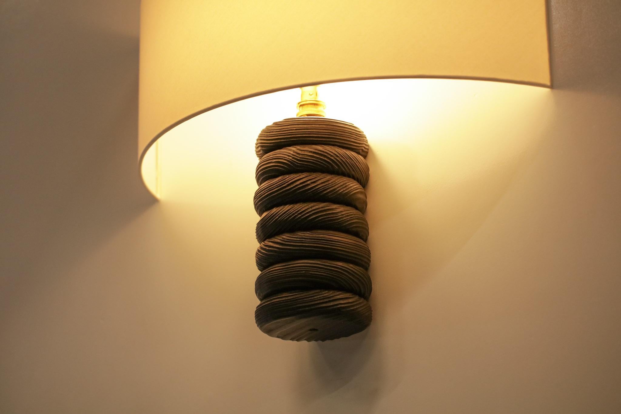 Contemporary Log Wall Lamp by Vincent Vincent Burnt Wood For Sale 2