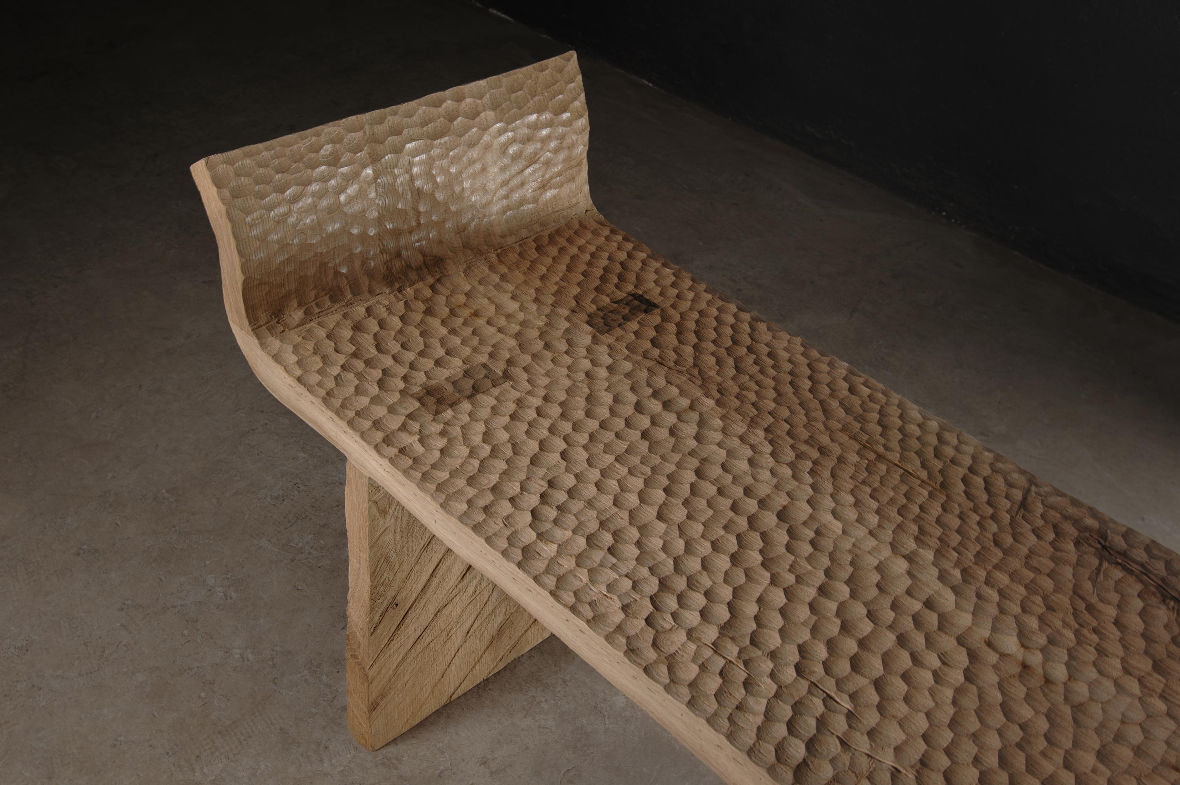 Contemporary Long Bench 'Antic' Style by Soha Concept, Solid Oak, Light For Sale 5