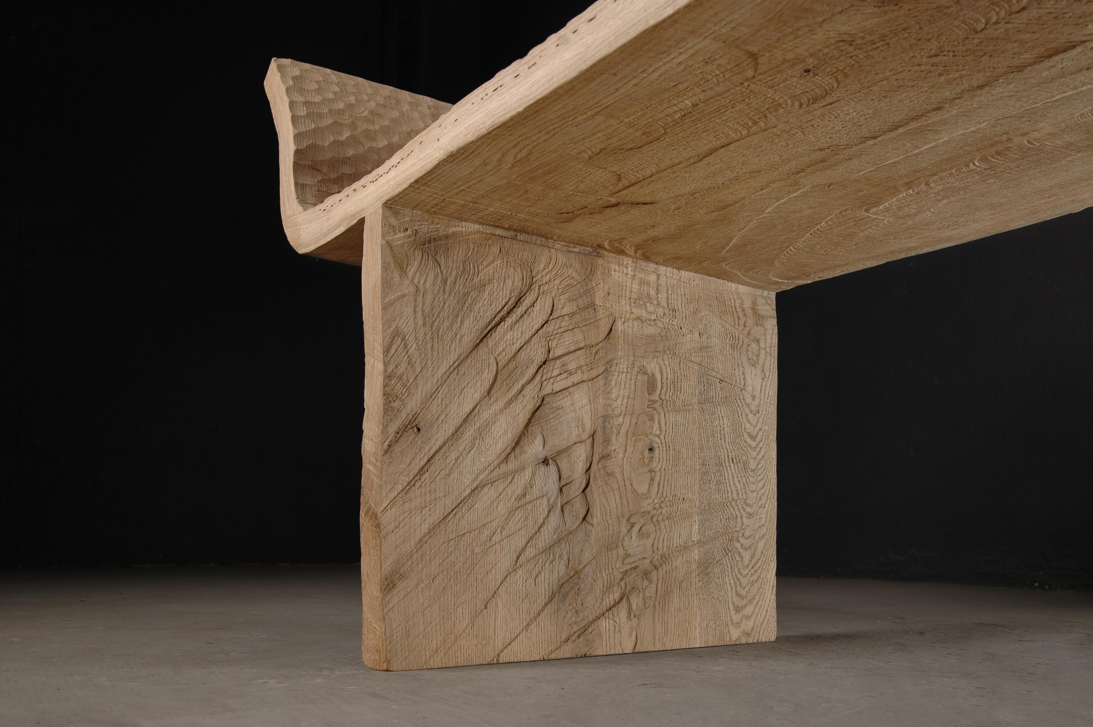 Contemporary Long Bench 'Antic' Style by Soha Concept, Solid Oak, Light For Sale 6
