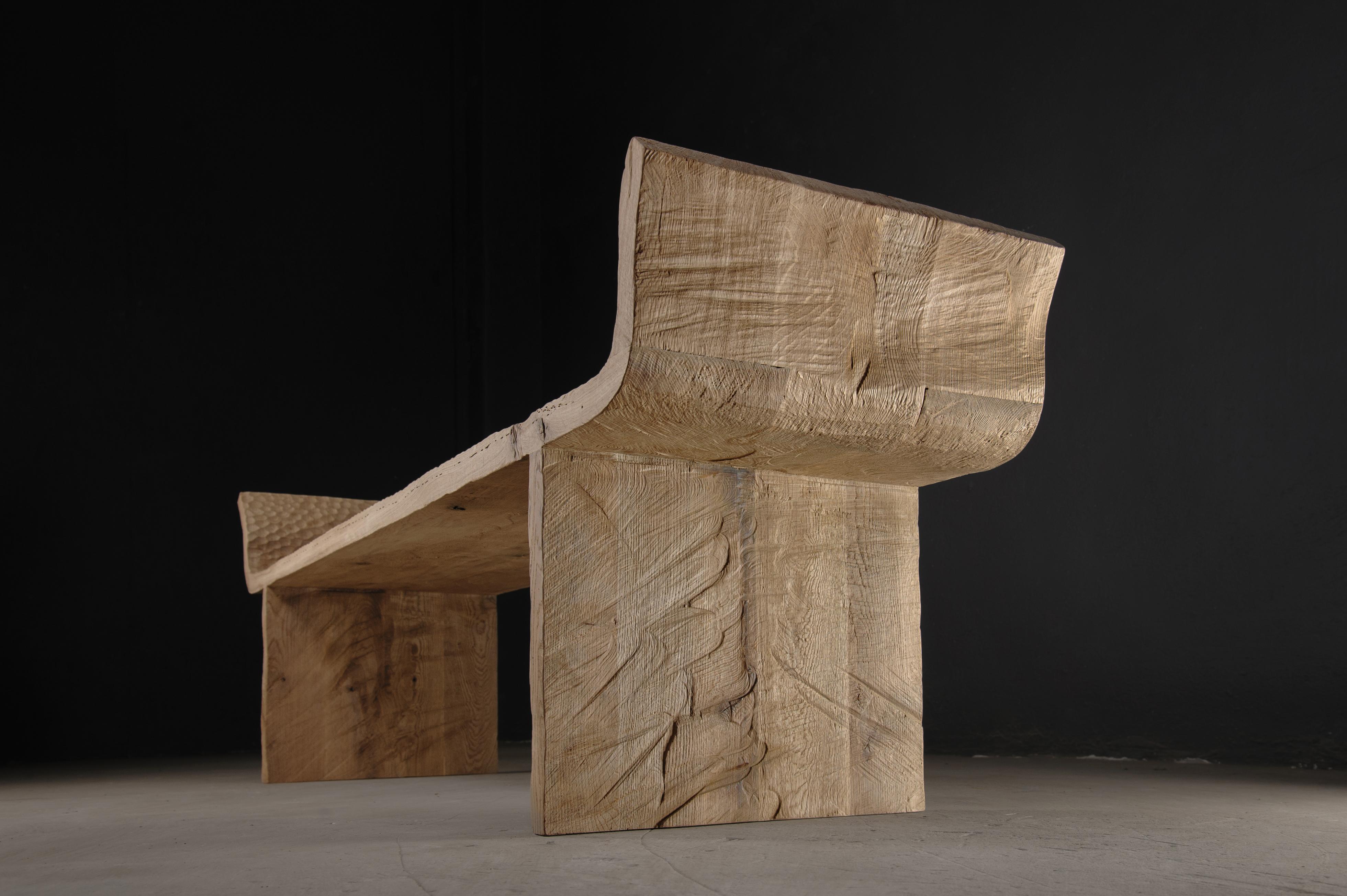 Russian Contemporary Long Bench 'Antic' Style by Soha Concept, Solid Oak, Light For Sale