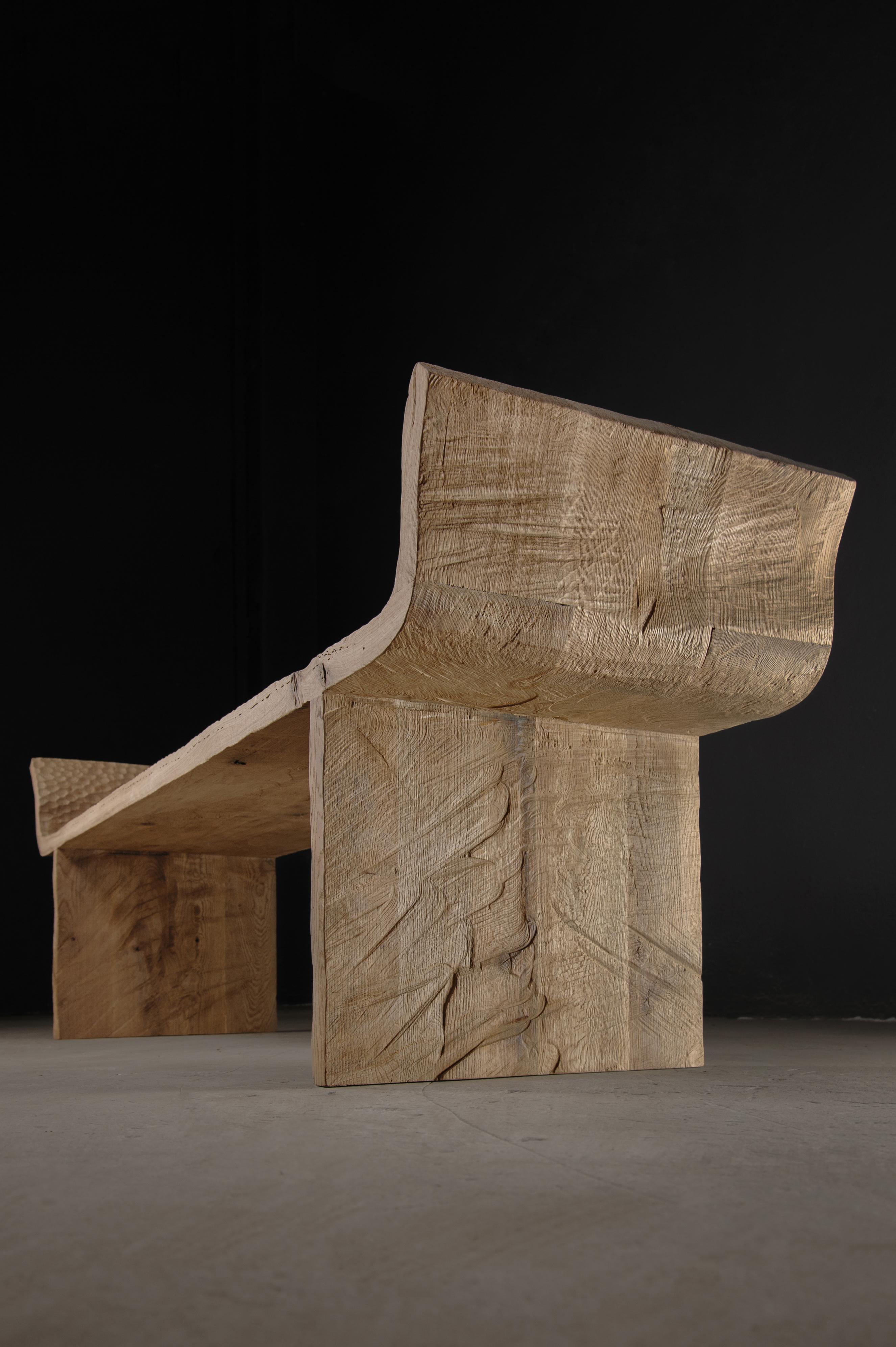 Contemporary Long Bench 'Antic' Style by Soha Concept, Solid Oak, Light In New Condition For Sale In Paris, IDF