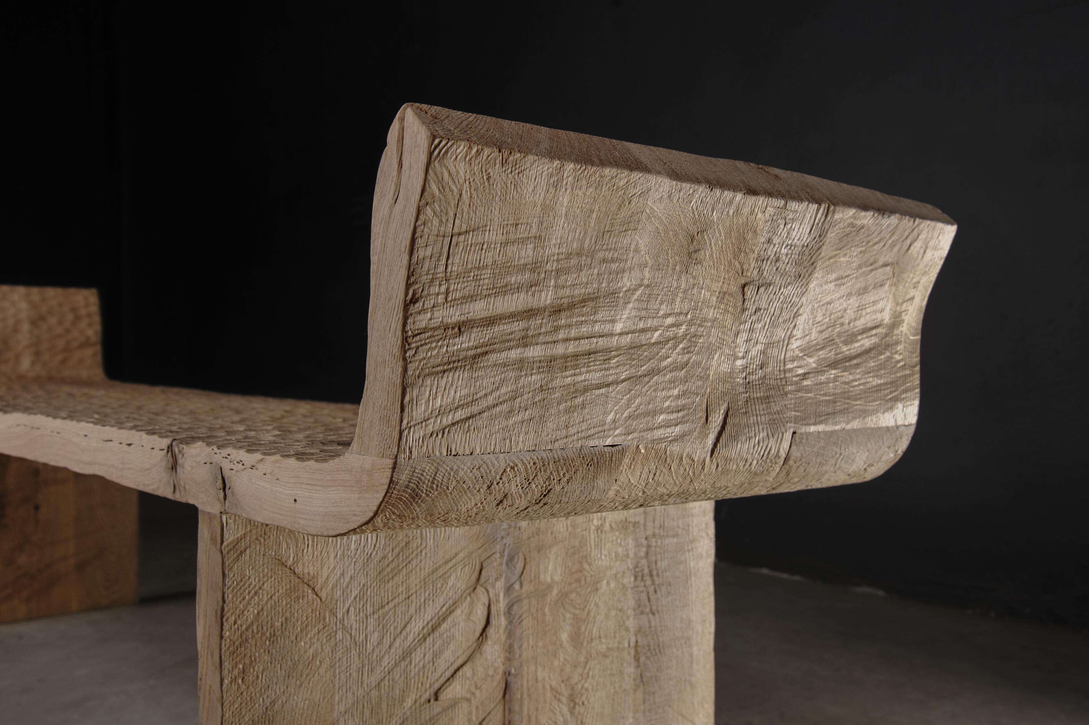 Contemporary Long Bench 'Antic' Style by Soha Concept, Solid Oak, Light For Sale 2