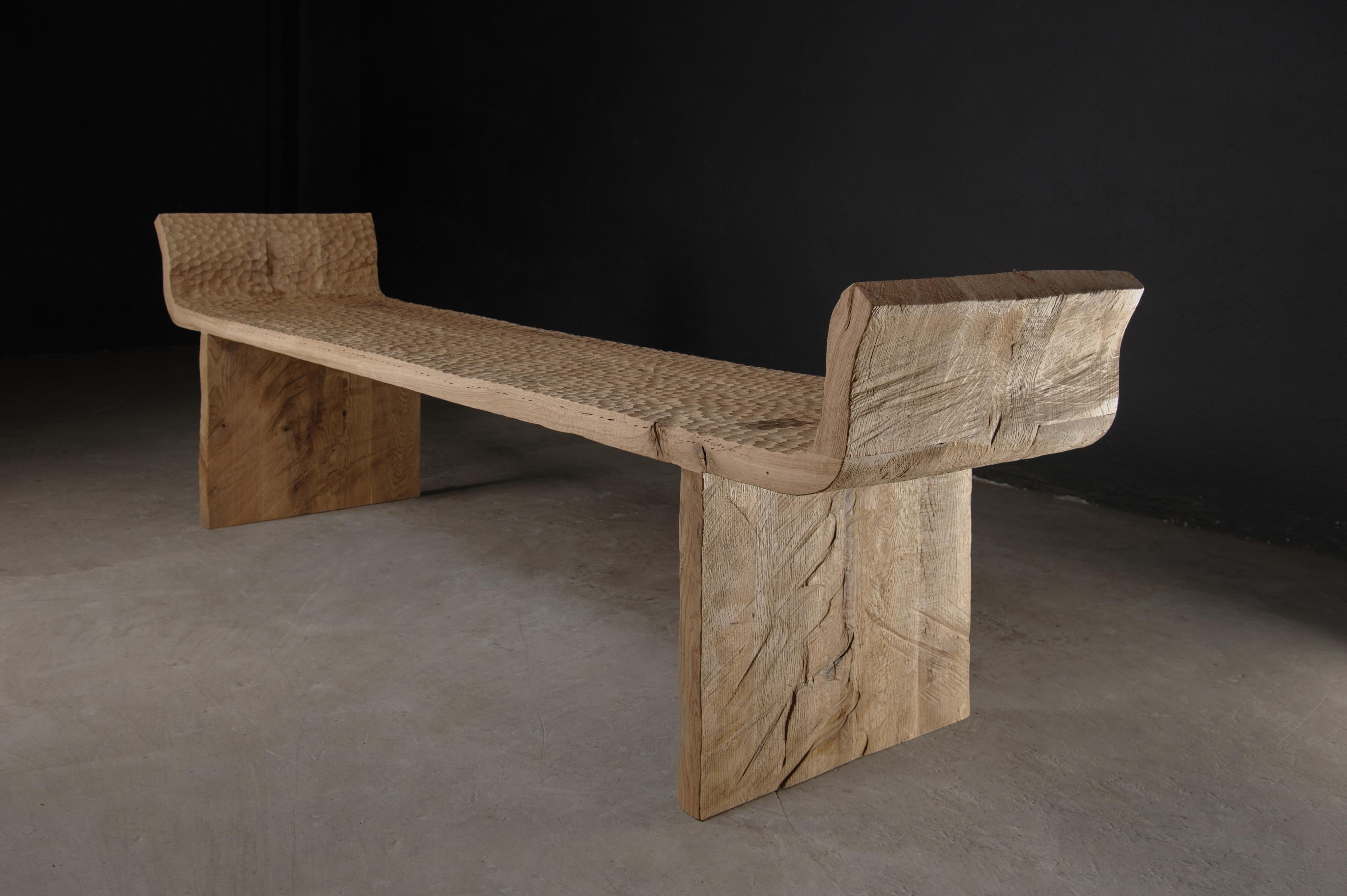 Contemporary Long Bench 'Antic' Style by Soha Concept, Solid Oak, Light For Sale 3