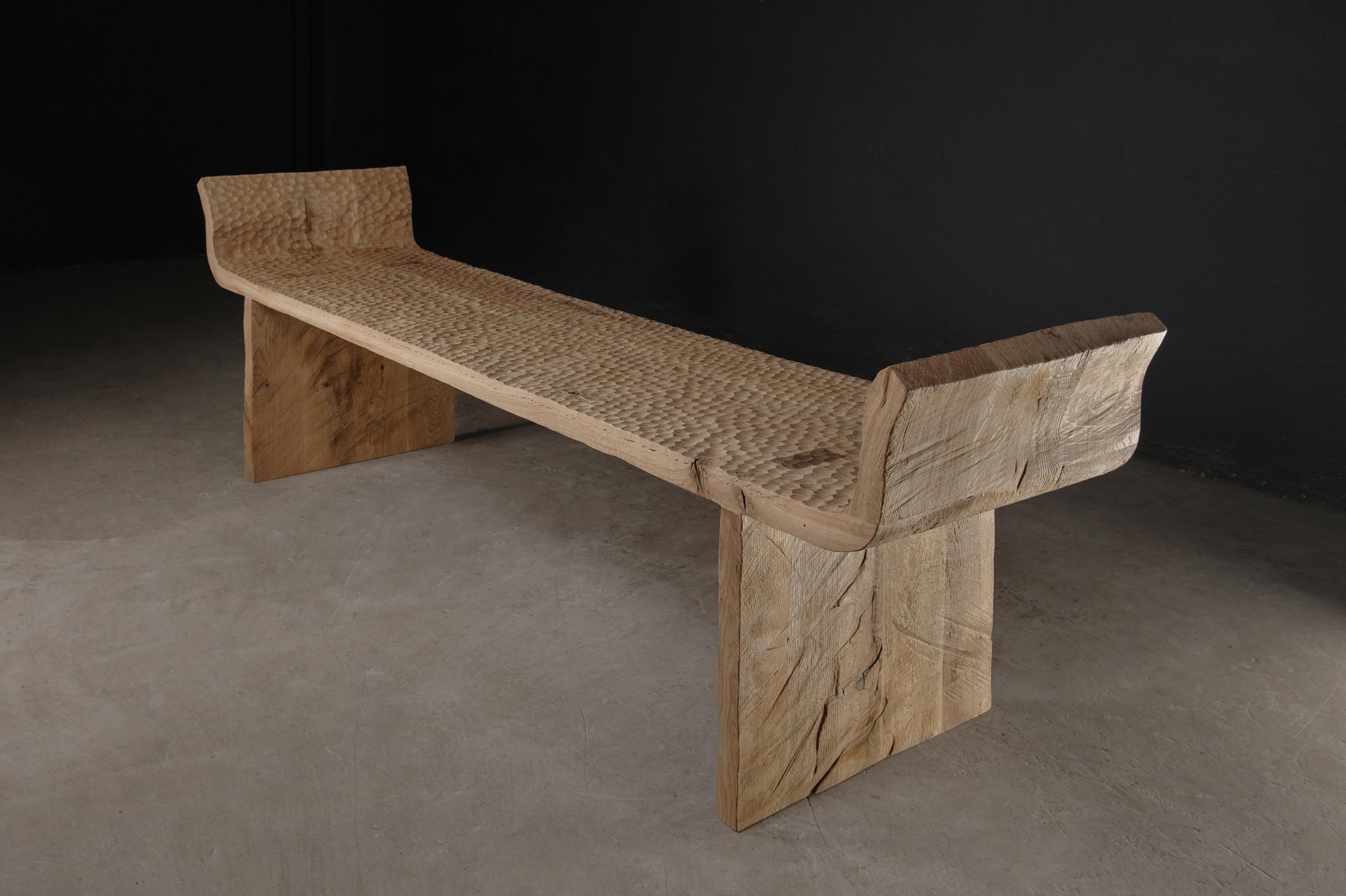 Contemporary Long Bench 'Antic' Style by Soha Concept, Solid Oak, Light For Sale 4