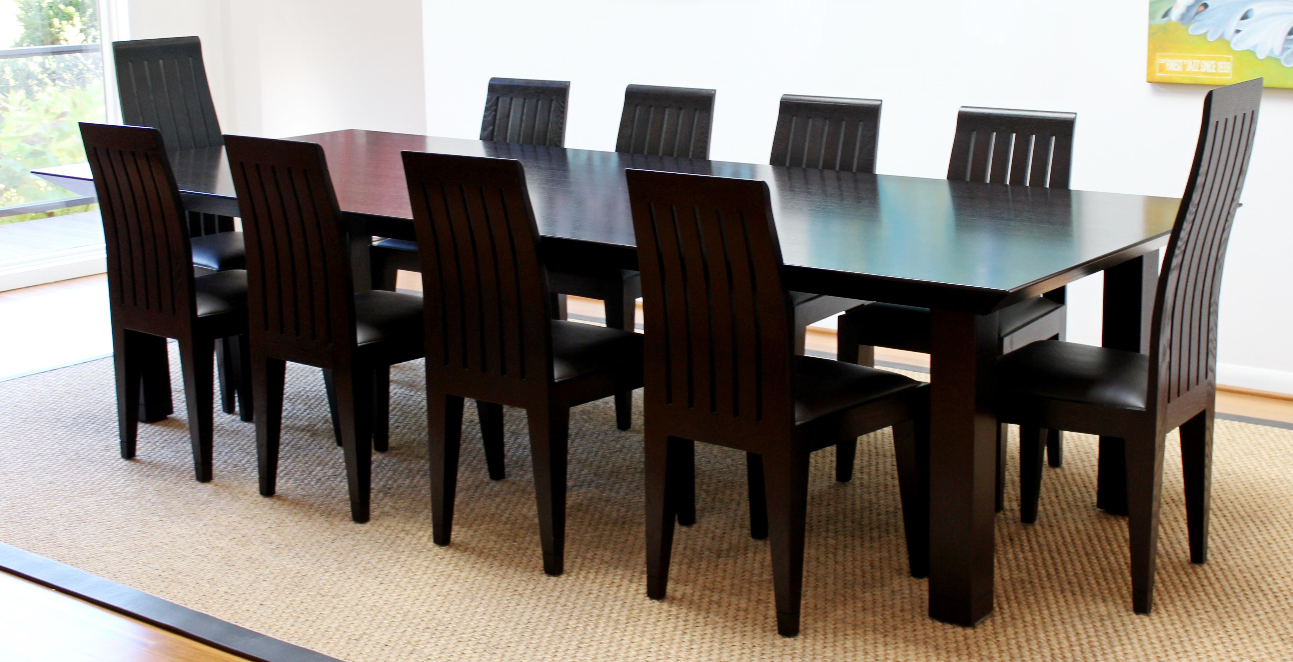 Contemporary Long Black Wood Ohashi Dining Table & Set of 10 Side Chairs, 1980s In Good Condition In Keego Harbor, MI