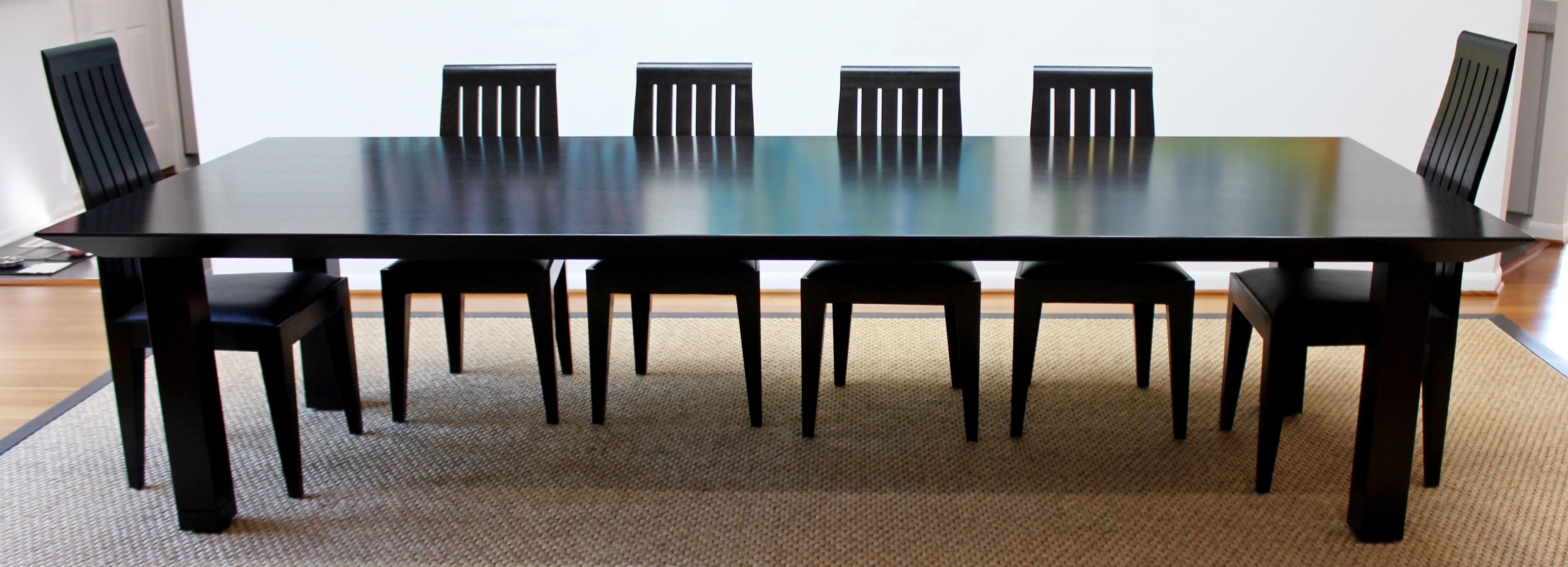 Contemporary Long Black Wood Ohashi Dining Table & Set of 10 Side Chairs, 1980s 5