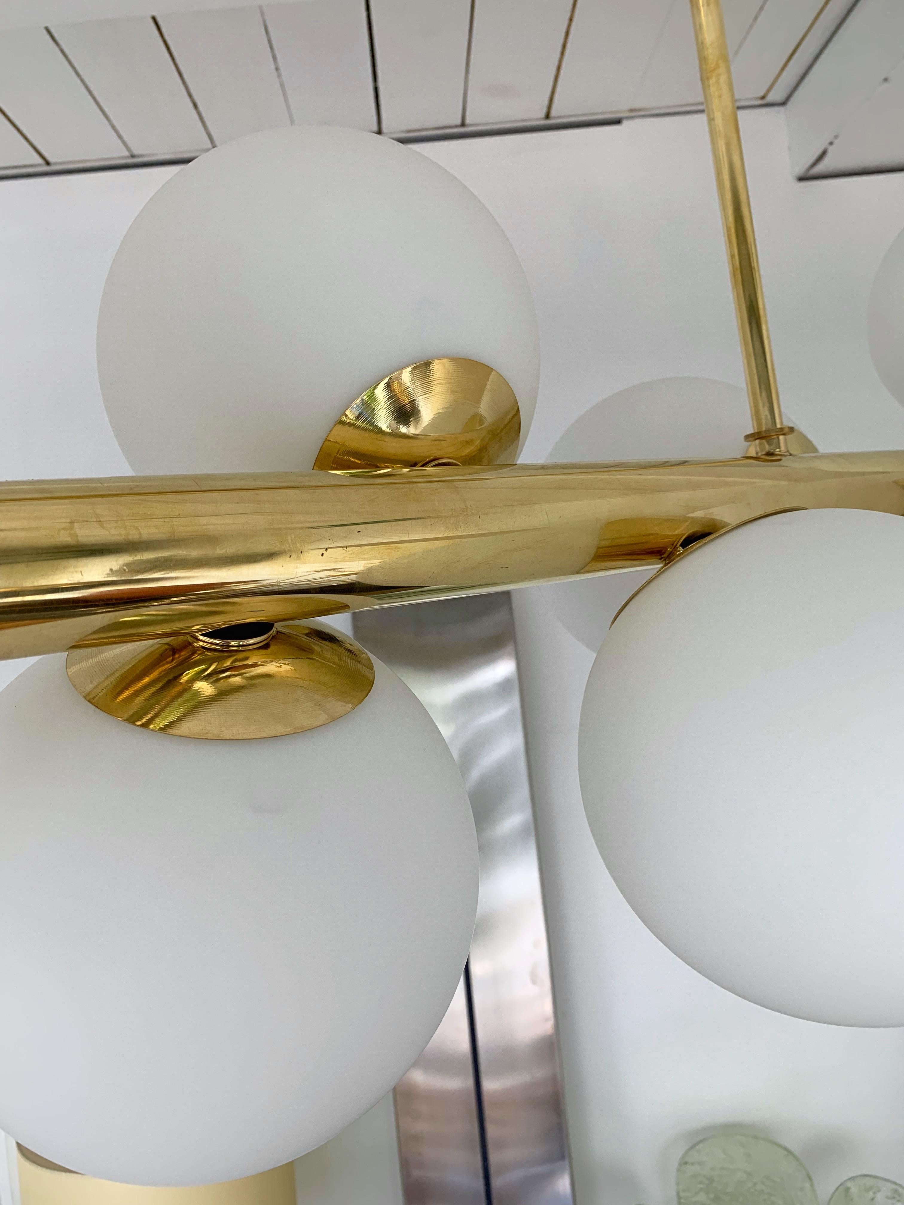 Contemporary Long Brass Chandelier Opaline, Italy For Sale 1
