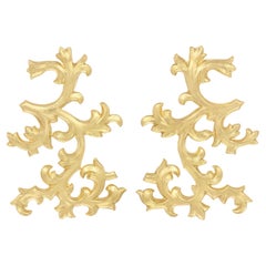 Rosior Contemporary Long Earrings Hand Chiseled in Yellow Gold