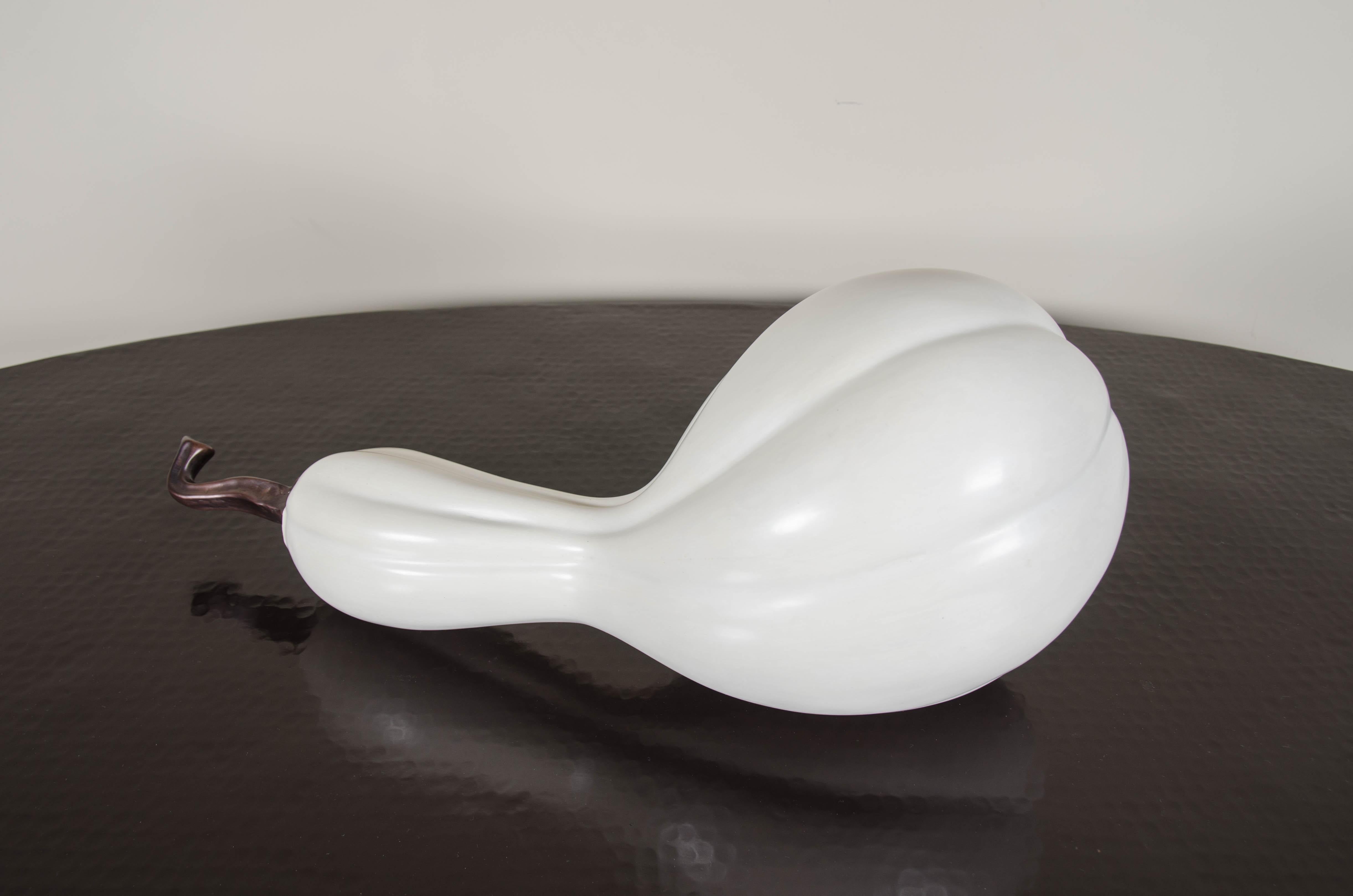 Modern Contemporary Long Han Gourd Sculpture in Cream Lacquer and Copper by Robert Kuo  For Sale